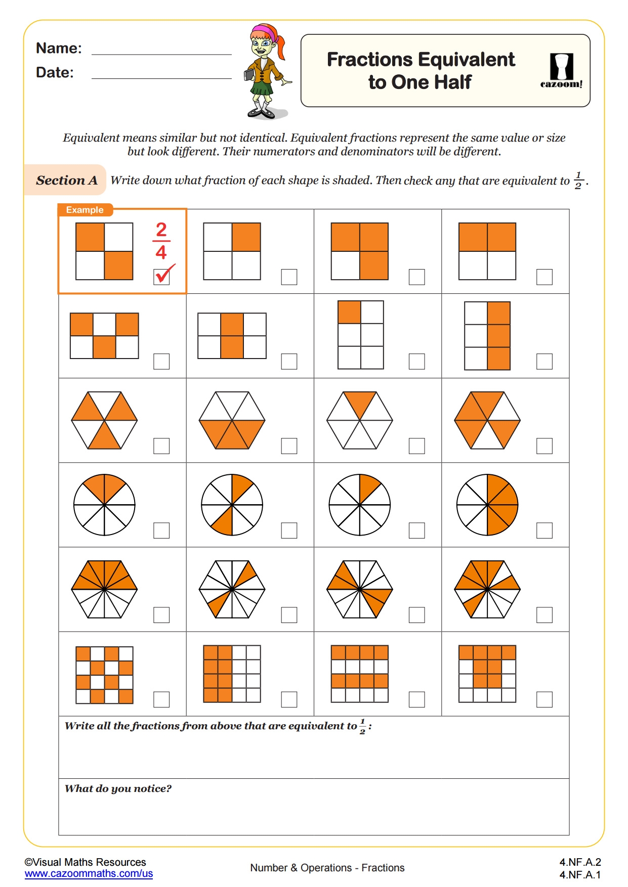 Fractions Equivalent To One Half 4th Grade PDF Number And Operations Worksheets Cazoom Math