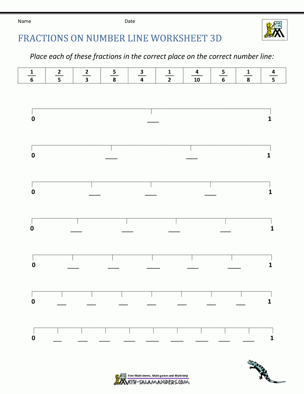 Fractions On Number Line Worksheets Fractions On Number Line Worksheets