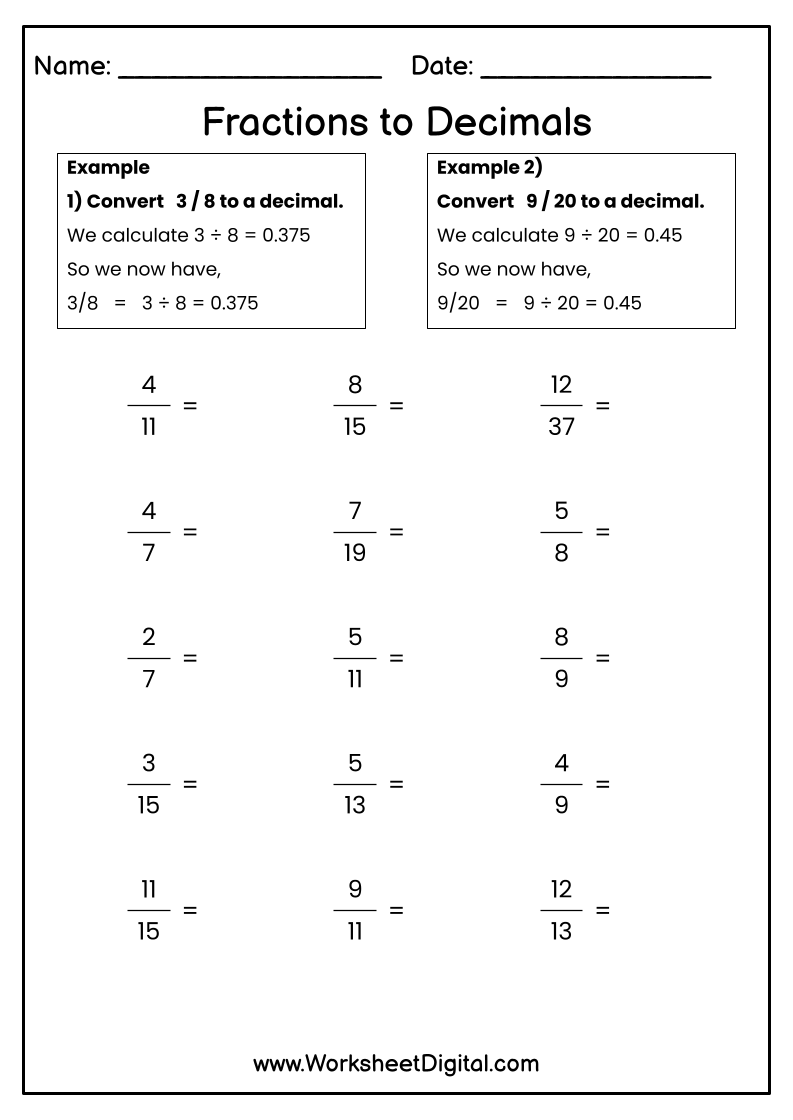 Fractions To Decimals Worksheet Digital 1 Teacher Made Resources