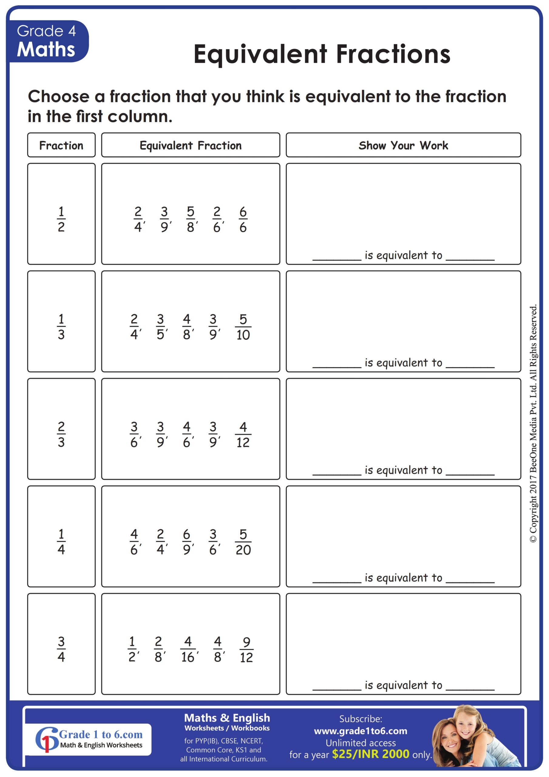 fraction worksheets for 4th graders