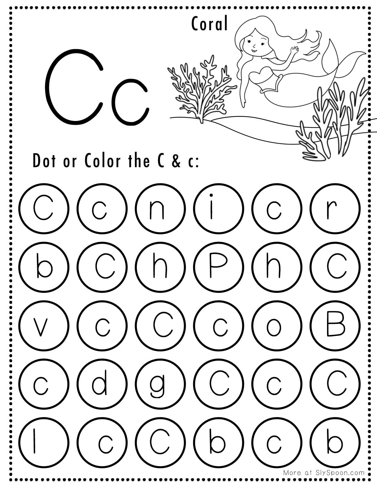 Free Alphabet Do A Dot Printables Worksheets Letter C Mermaid Themed Sly Spoon