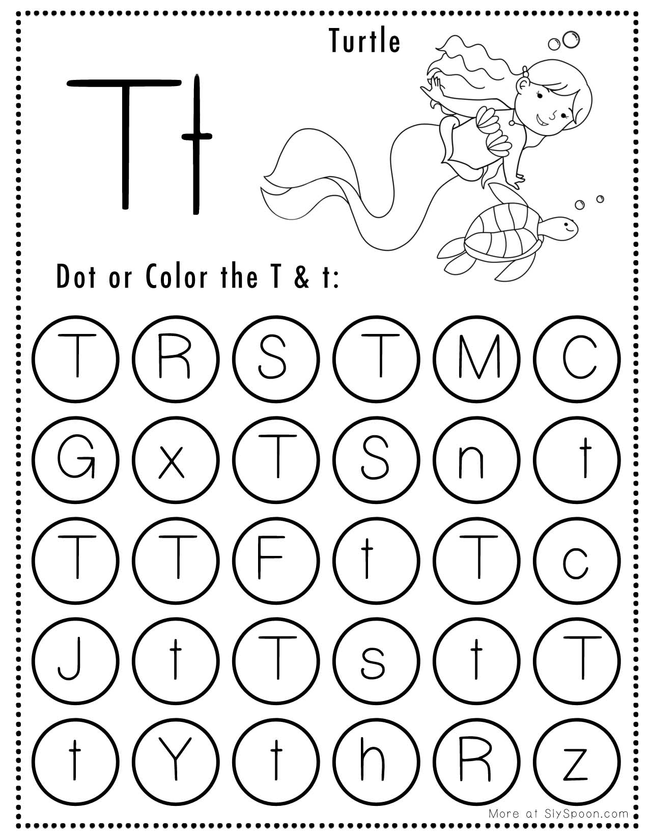 Free Alphabet Do A Dot Printables Worksheets Letter T Mermaid Themed Sly Spoon