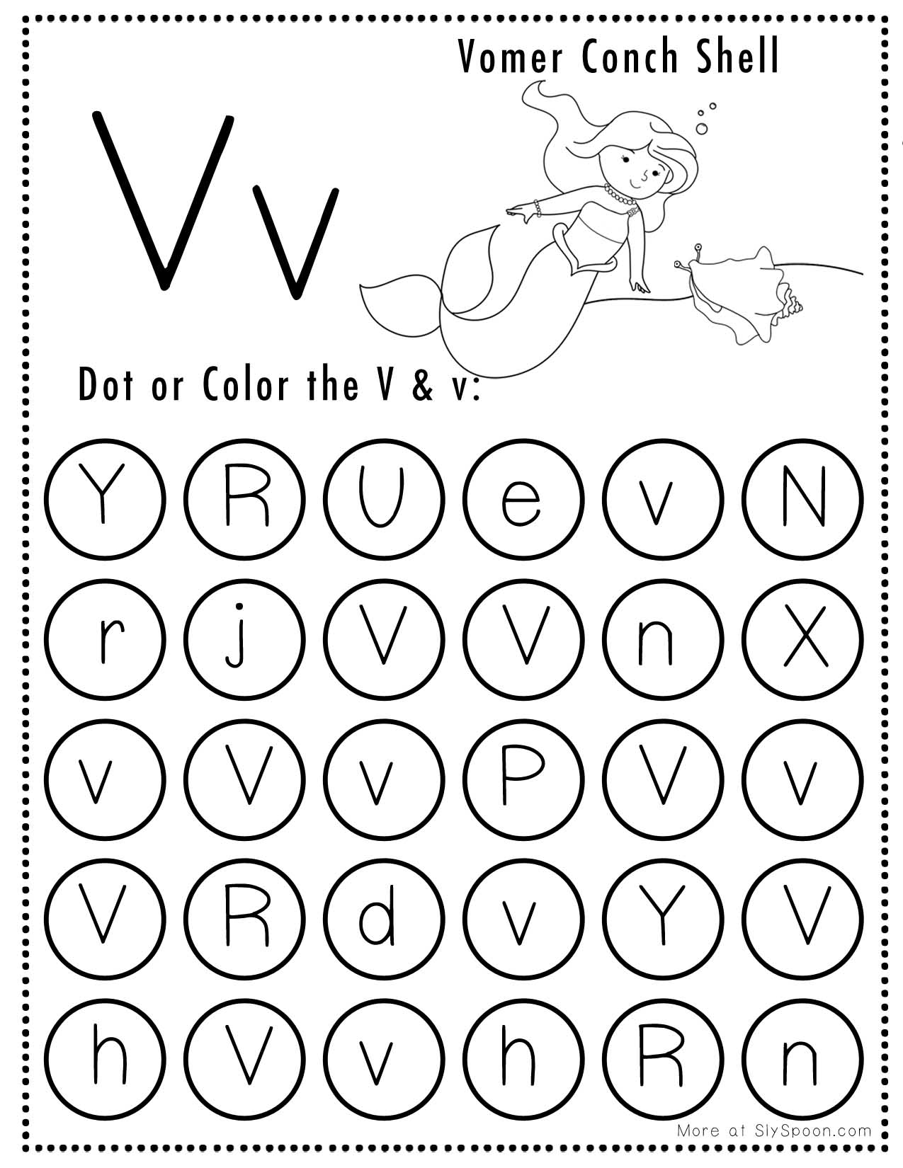 Free Alphabet Do A Dot Printables Worksheets Letter V Mermaid Themed Sly Spoon