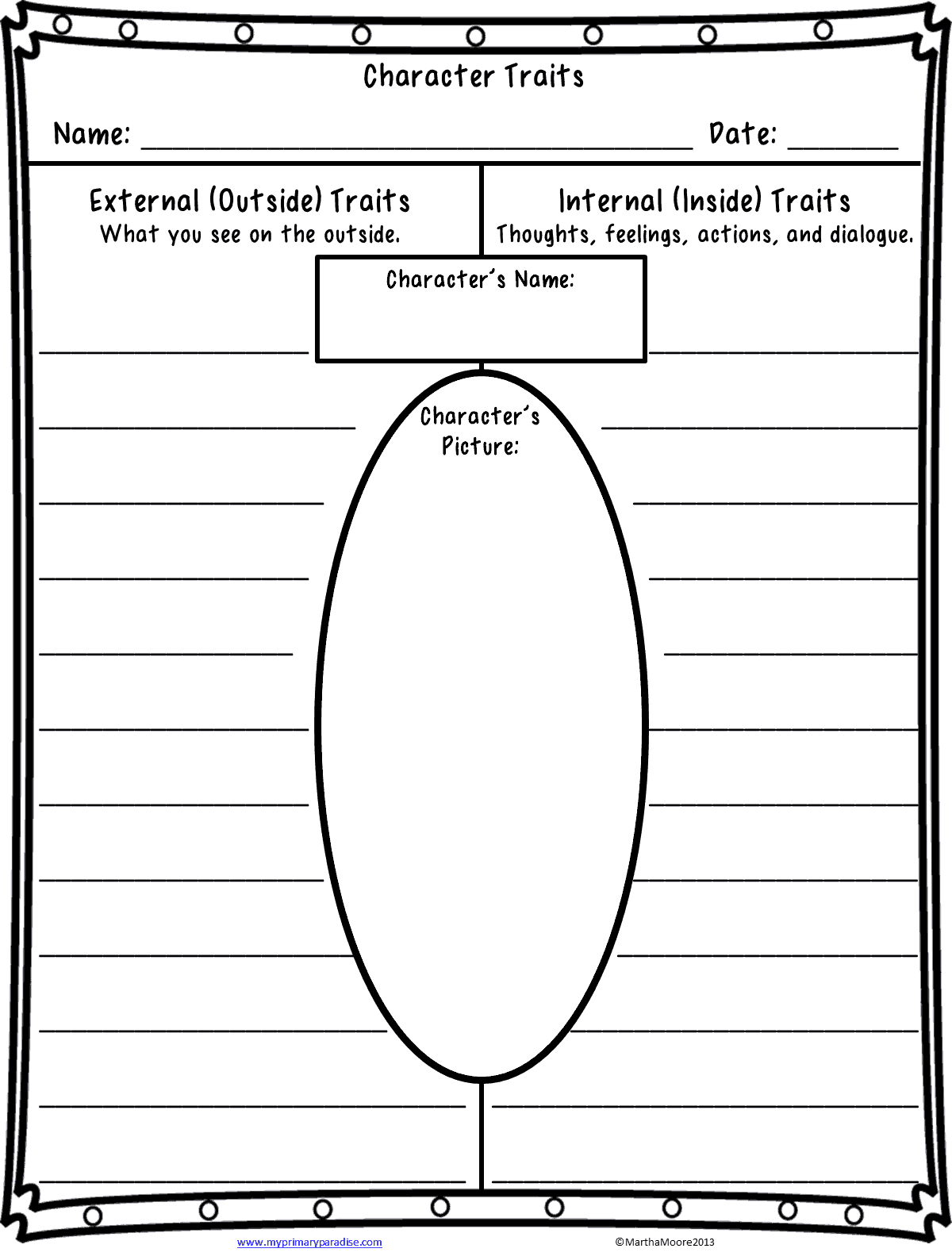 FREE Character Traits Worksheet FREE Character Traits Worksheet