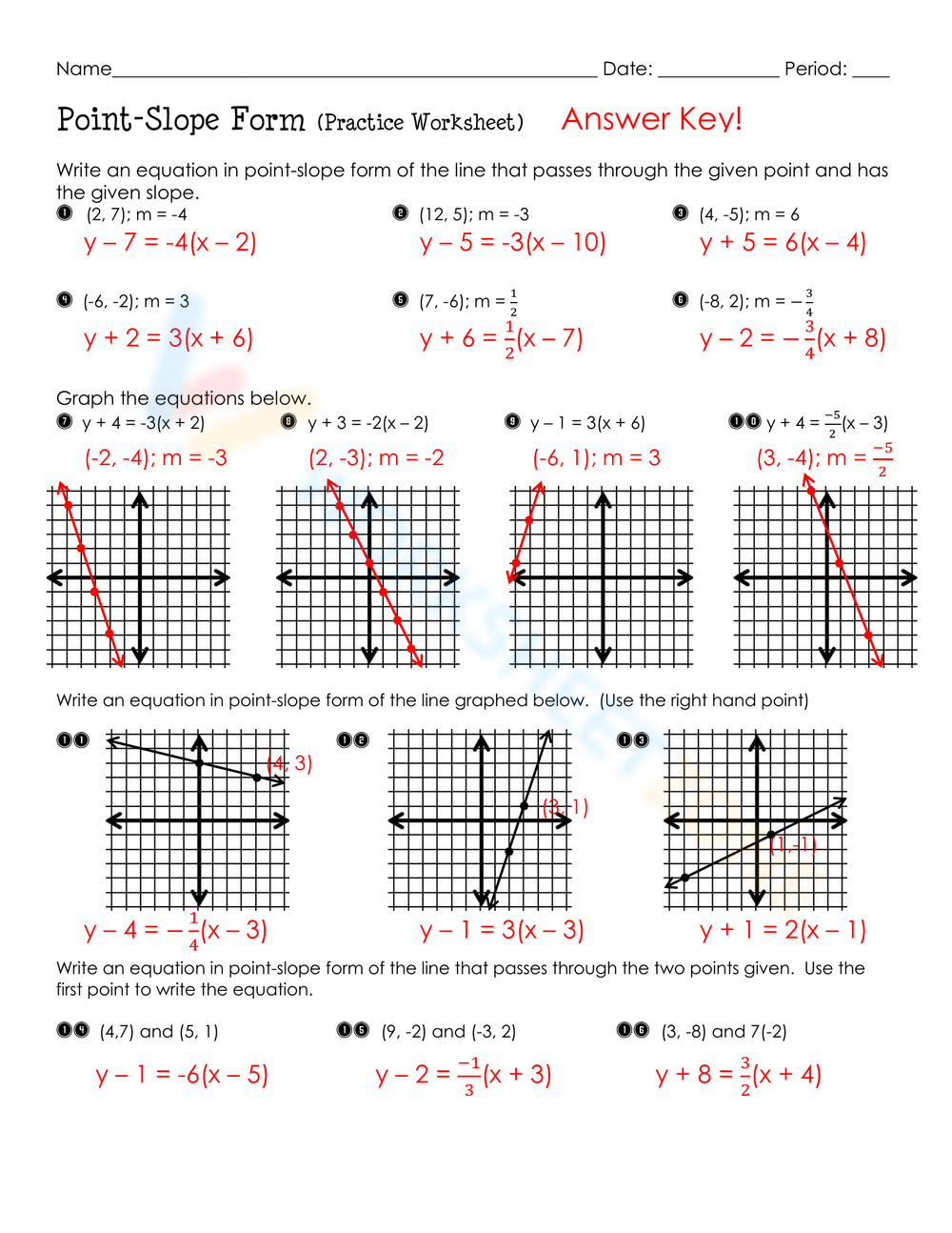 Free Collection Of Point Slope Form Practice Worksheets Worksheets Library