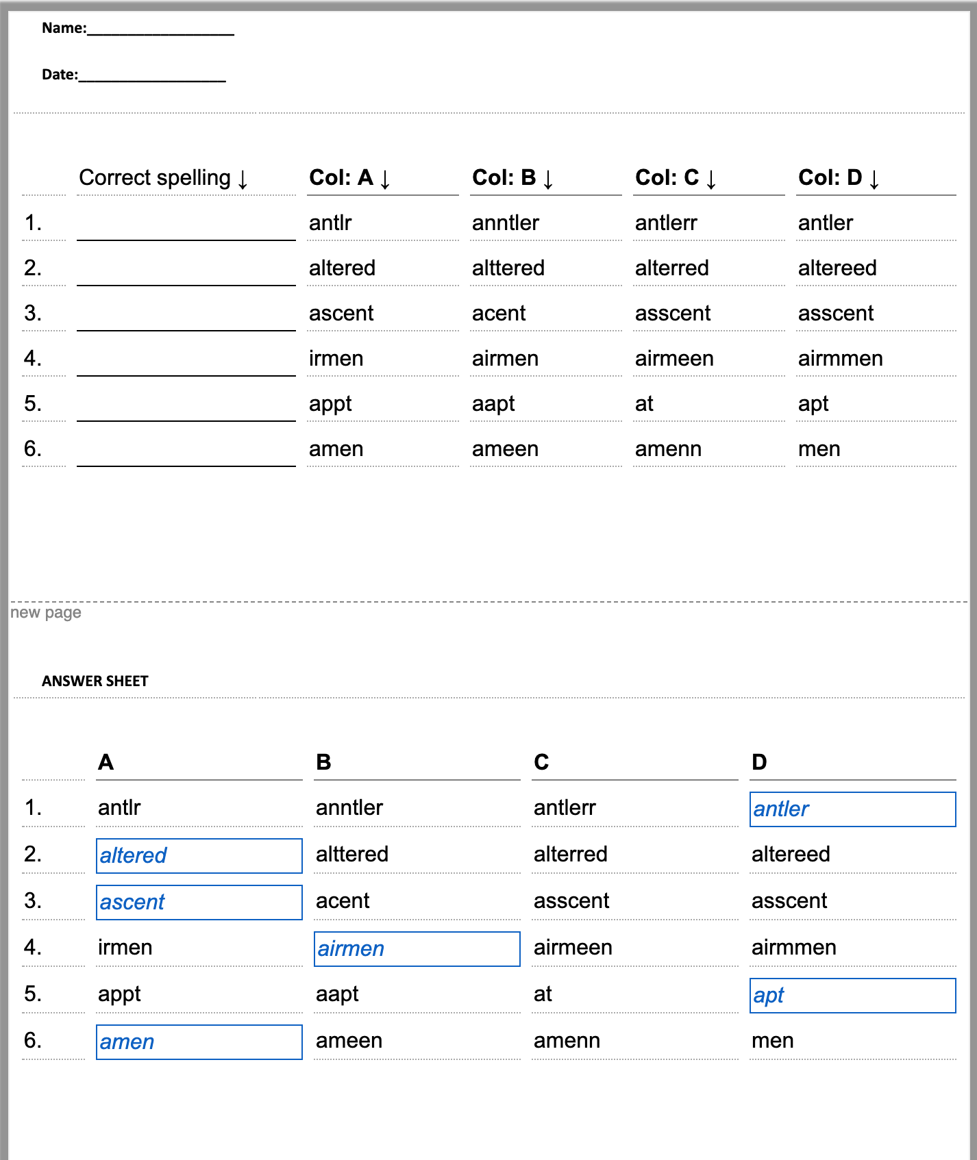 spelling worksheet maker