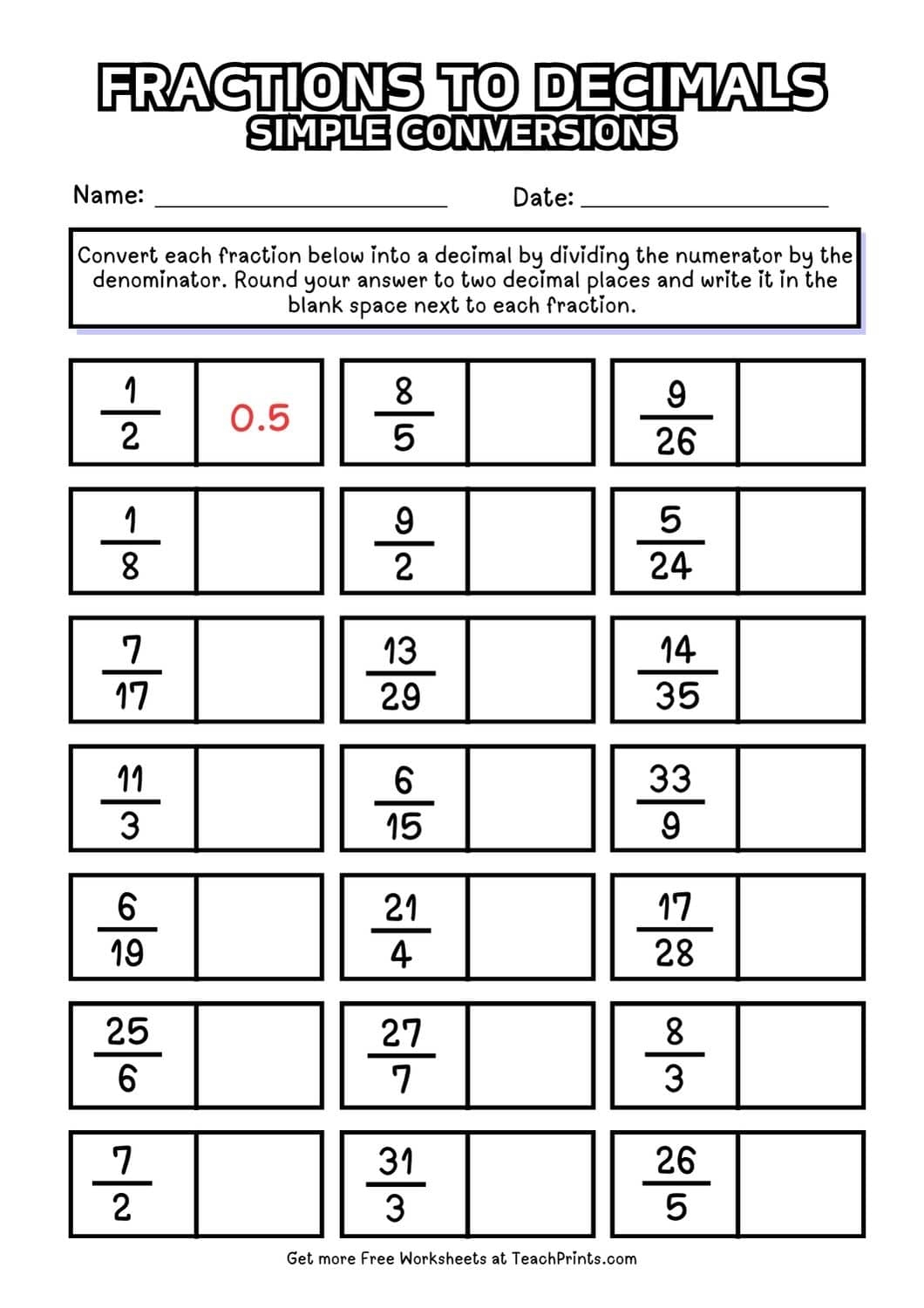 fractions and decimals worksheets