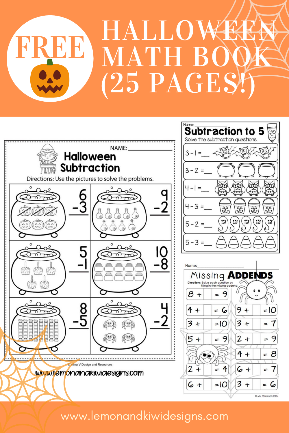 Free Halloween Math Worksheets And Games For Kids Lemon And Kiwi Designs