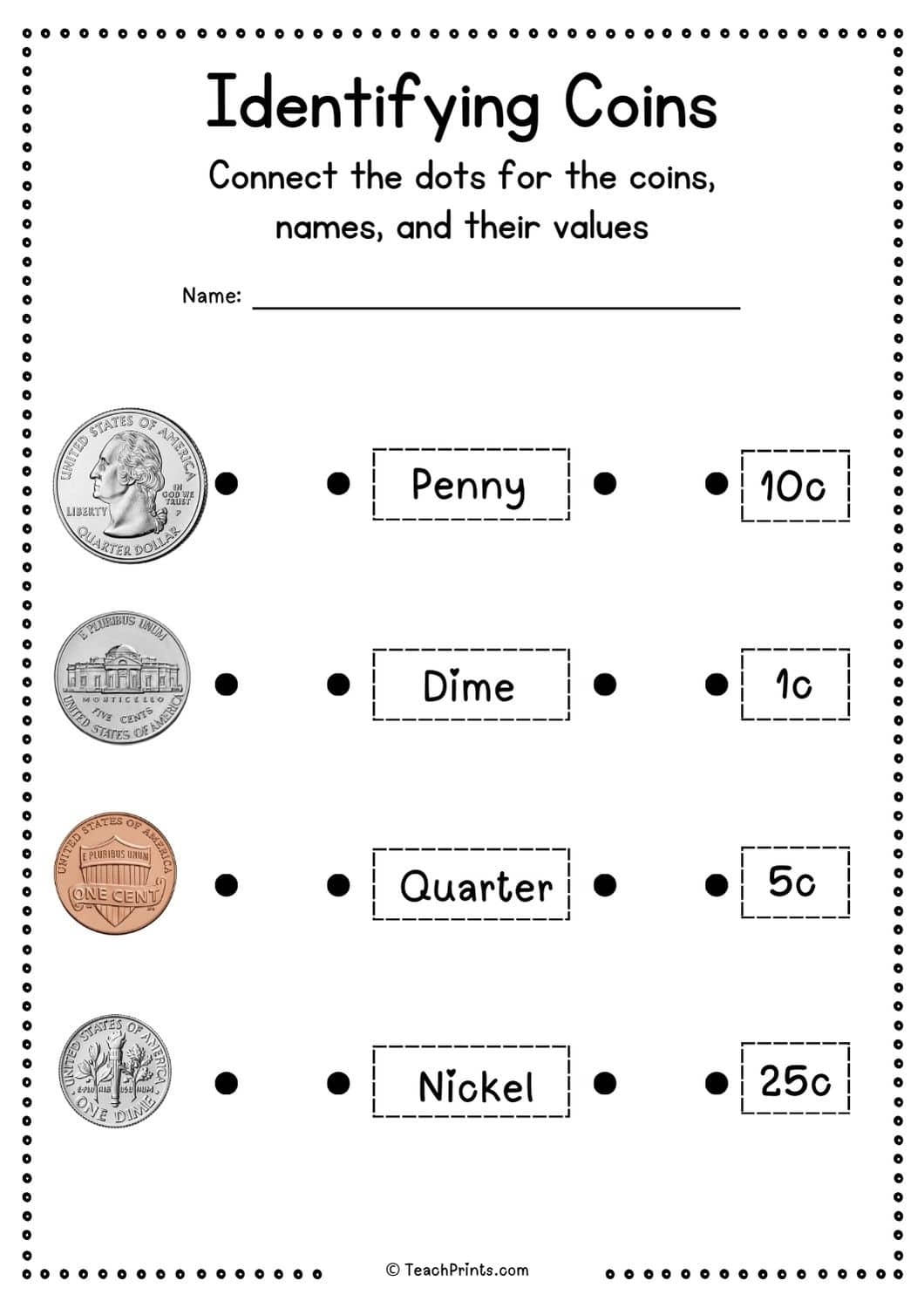 identifying money worksheets