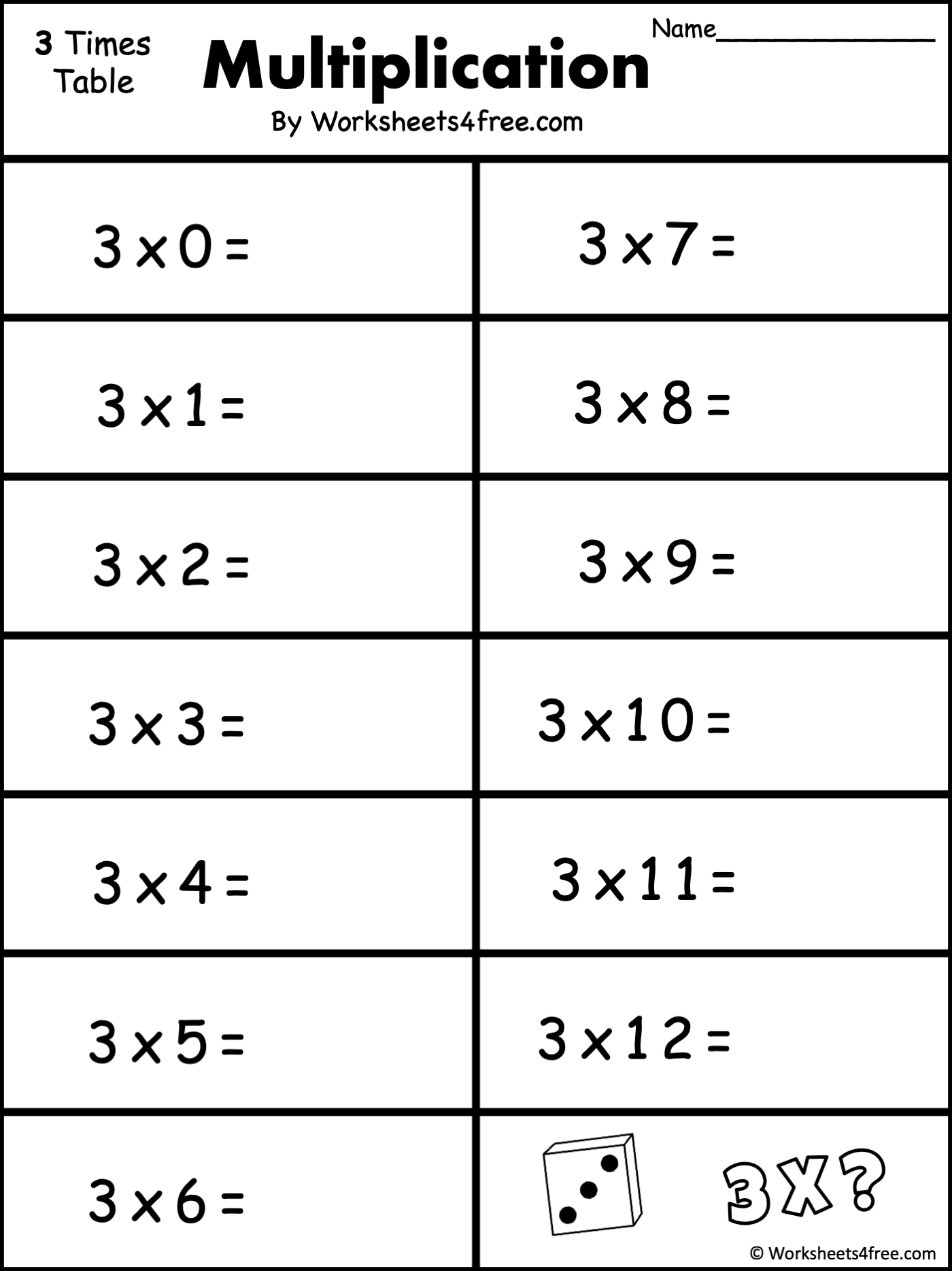 multiplication by 3 worksheets