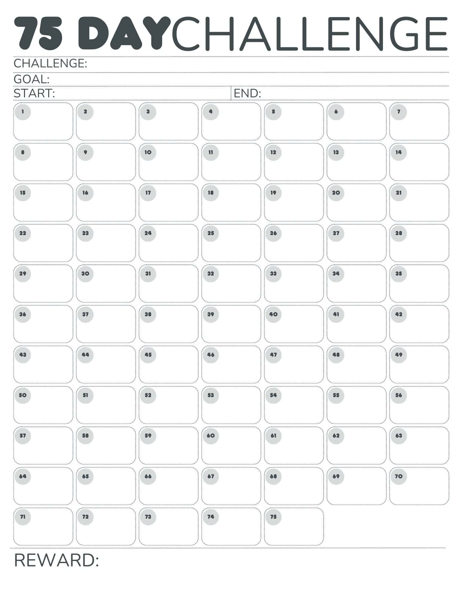 Free Printable 75 Day Challenge Calendar For 75 Hard 75 Medium 75 Soft Free Printable 75 Day Challenge Calendar For 75 Hard 75 Medium 75 Soft