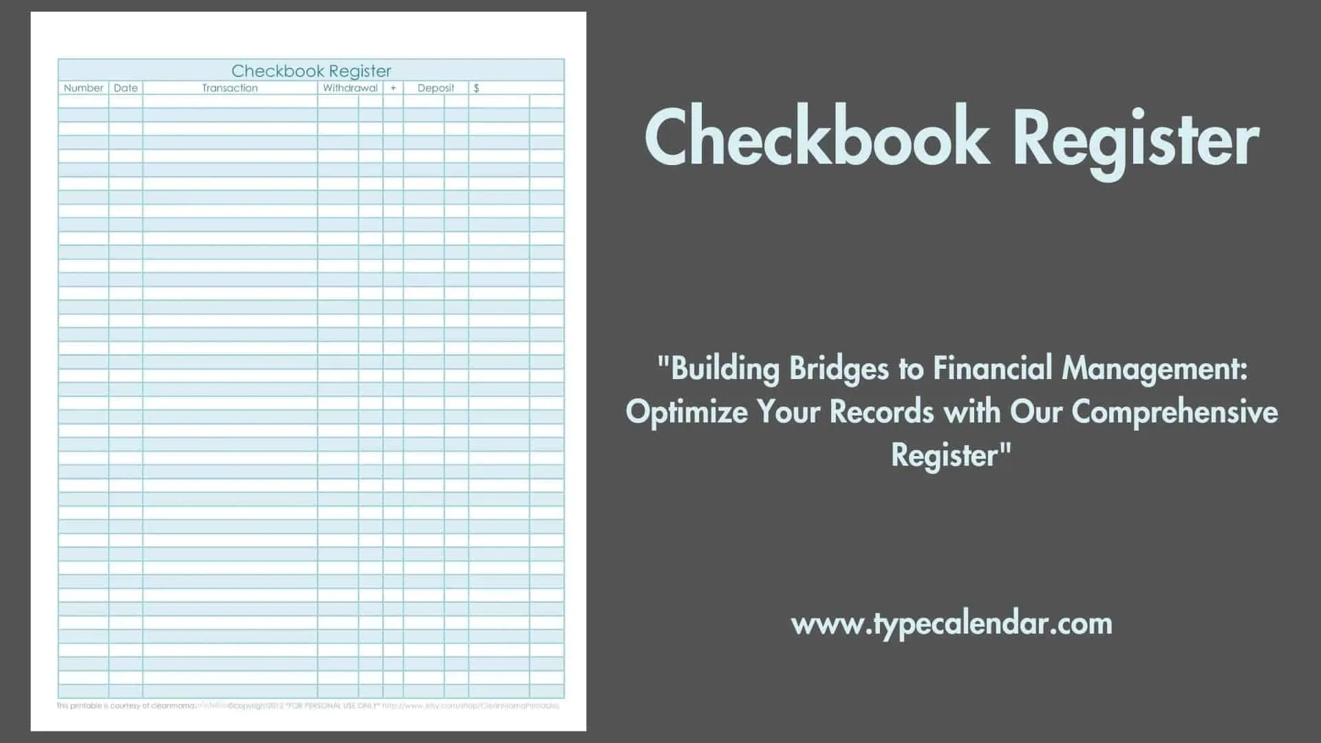 Free Printable Checkbook Register Templates PDF Excel