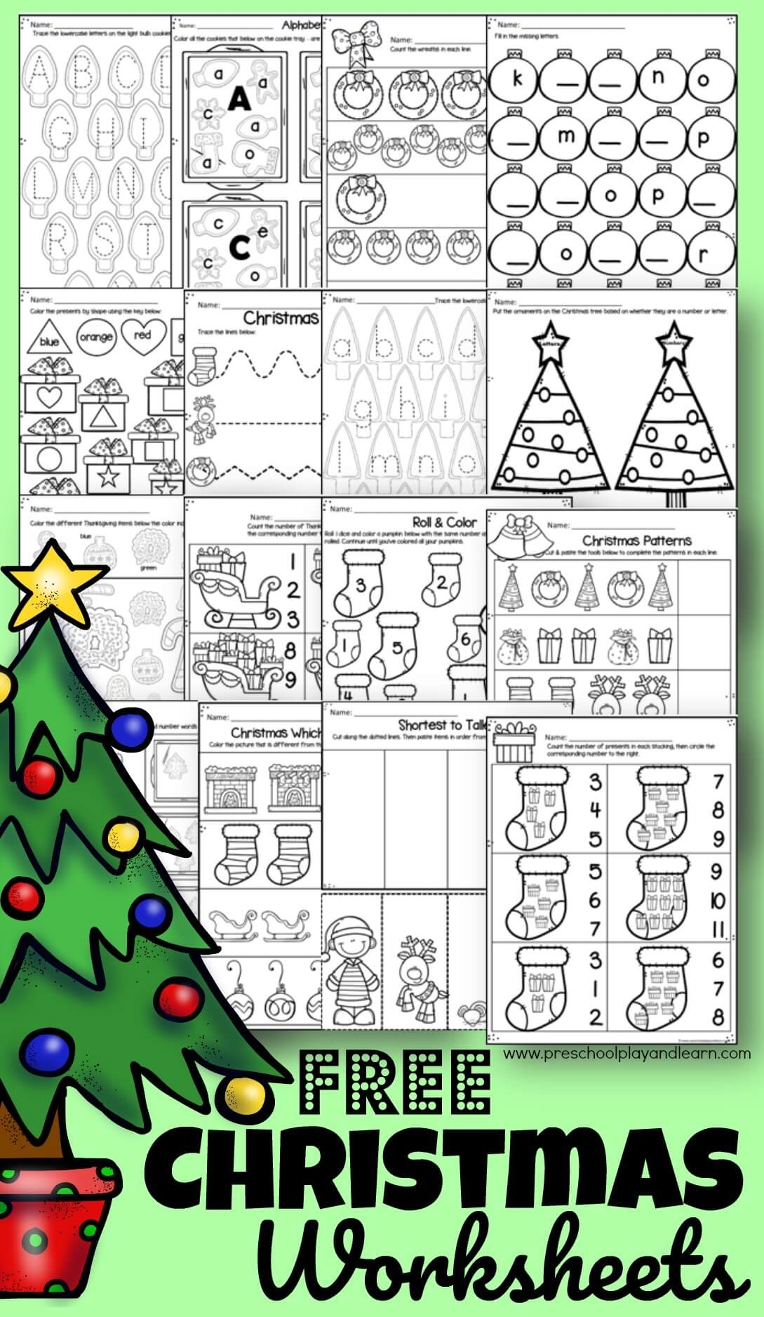 christmas worksheets for kindergarten