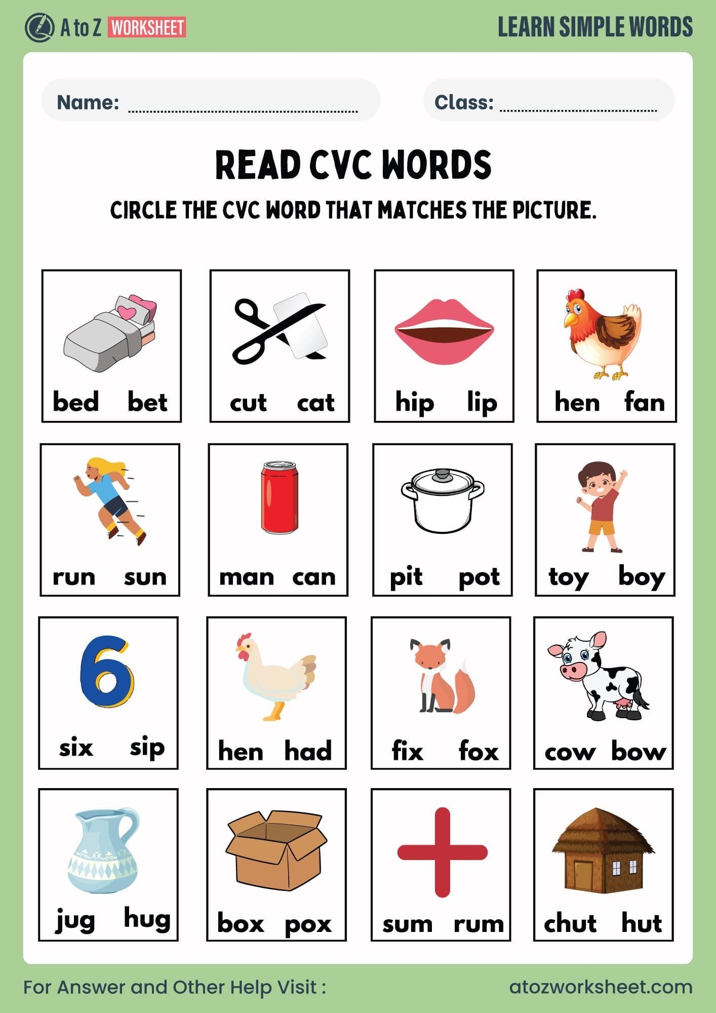 cvc worksheets for kindergarten