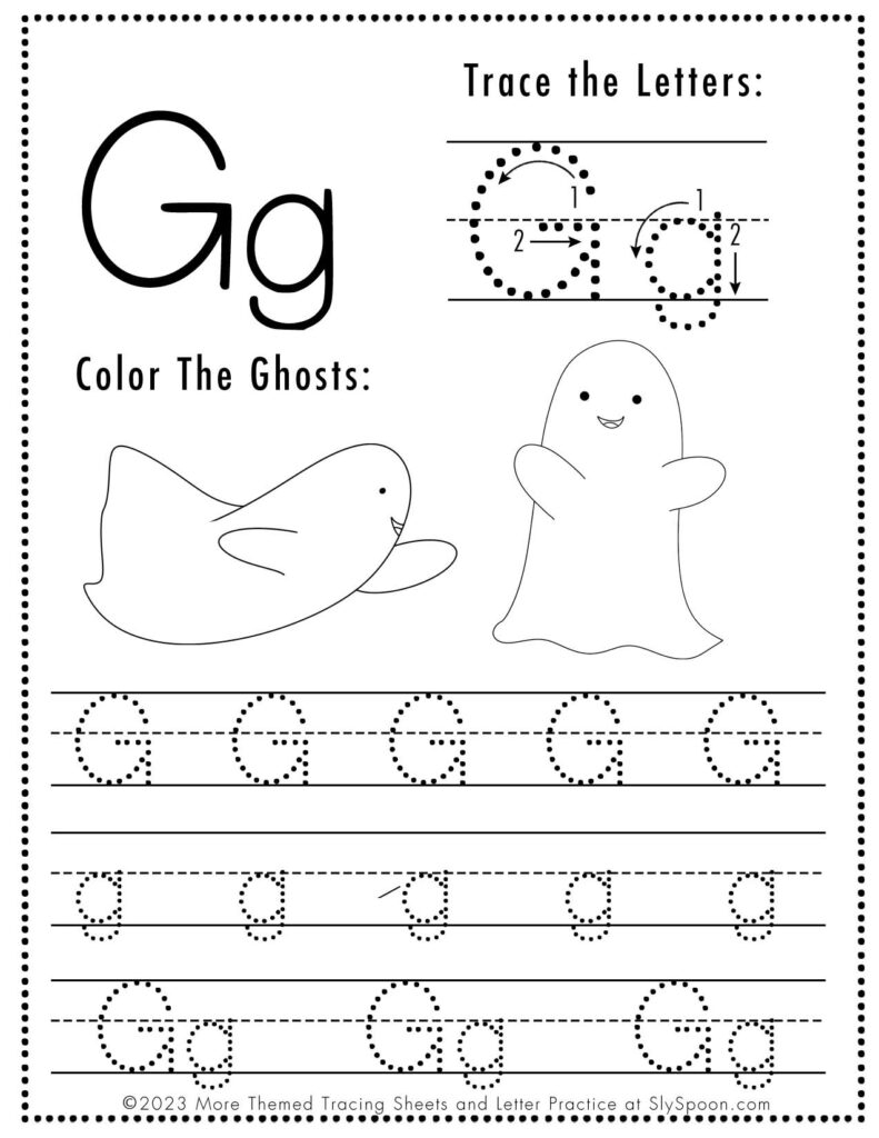 Free Printable Halloween Themed Letter G Tracing Worksheet Sly Spoon