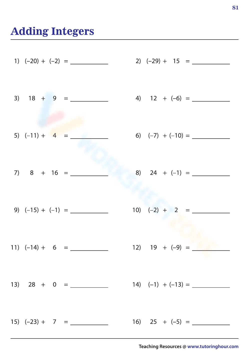 adding integers worksheet adding integers worksheet