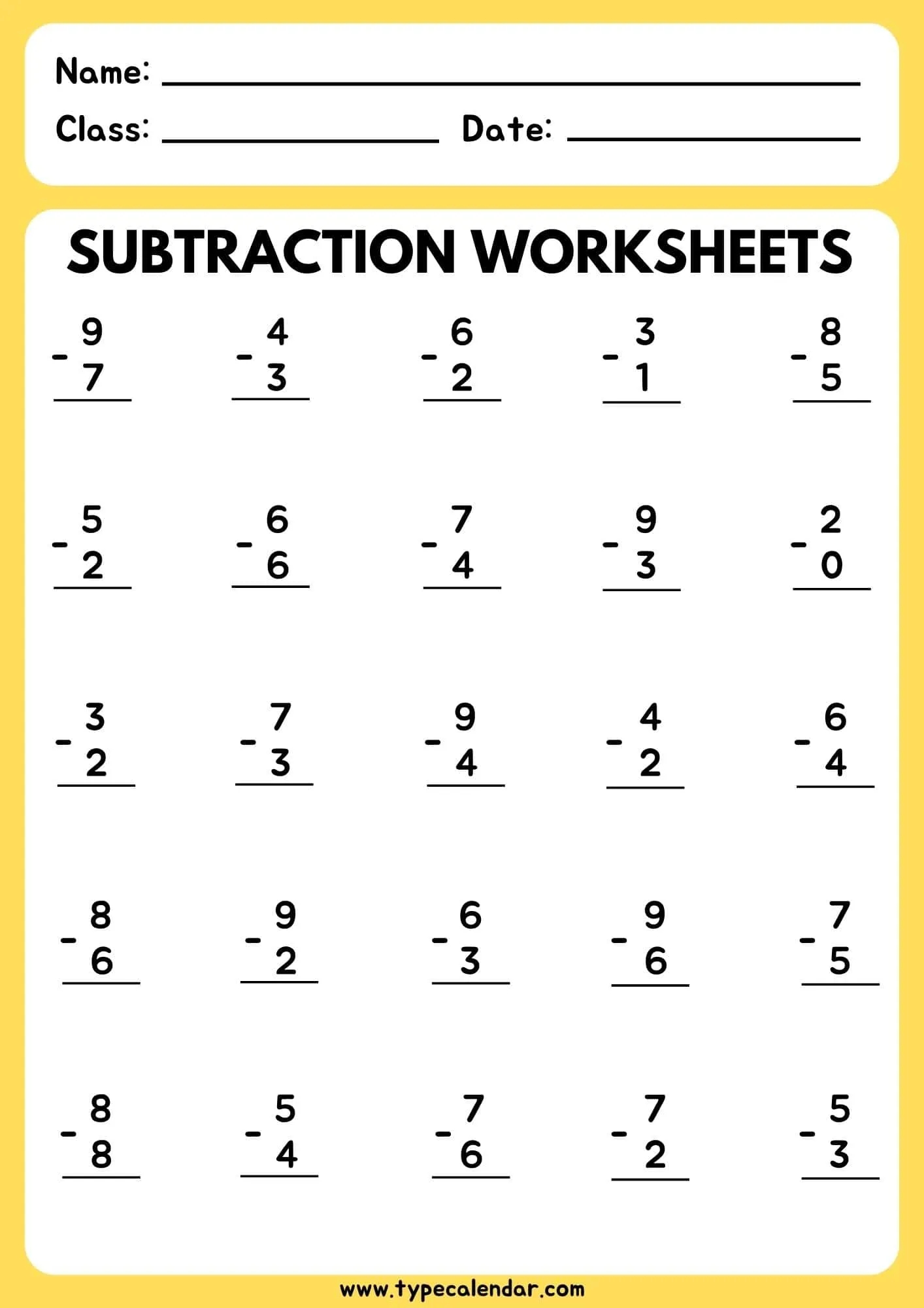 Free Printable Subtraction Worksheets PDF Generator Kindergarten