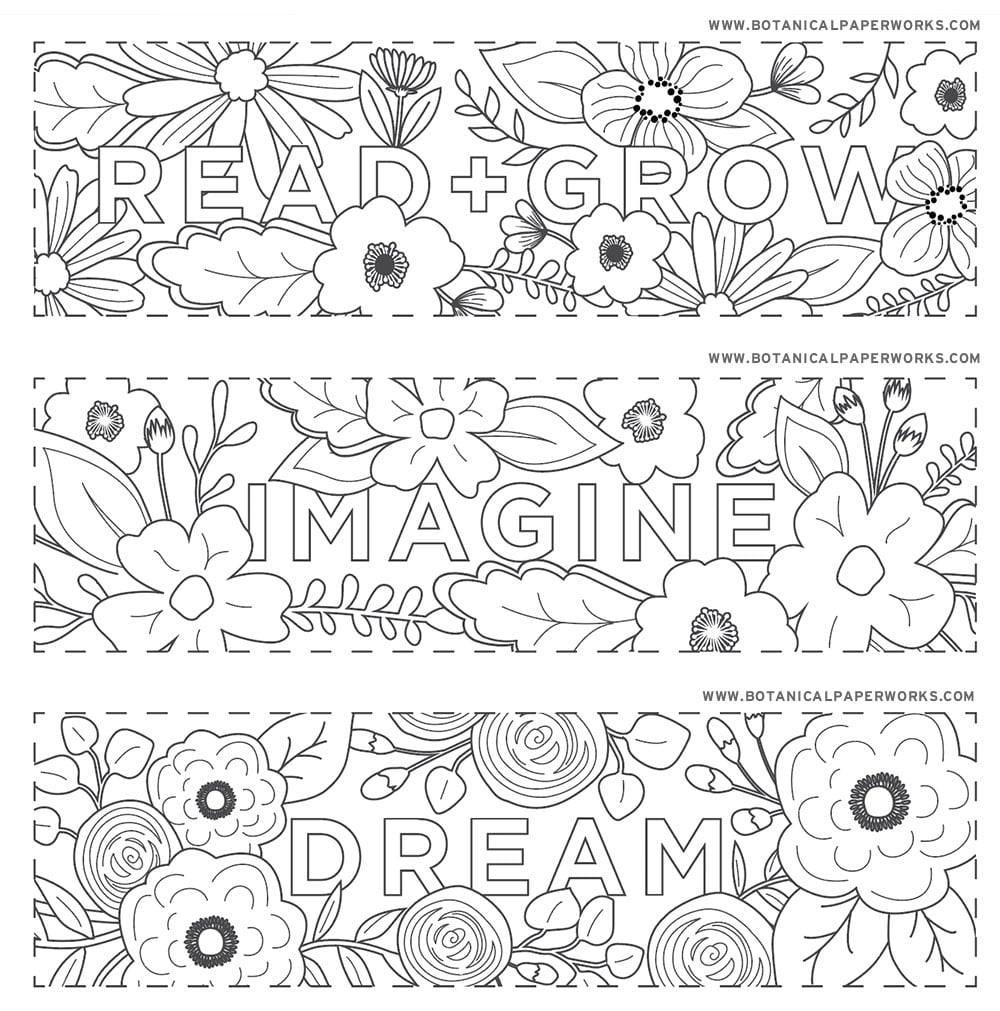 Free Printables Read Grow Coloring Bookmarks For Back to School Botanical PaperWorks