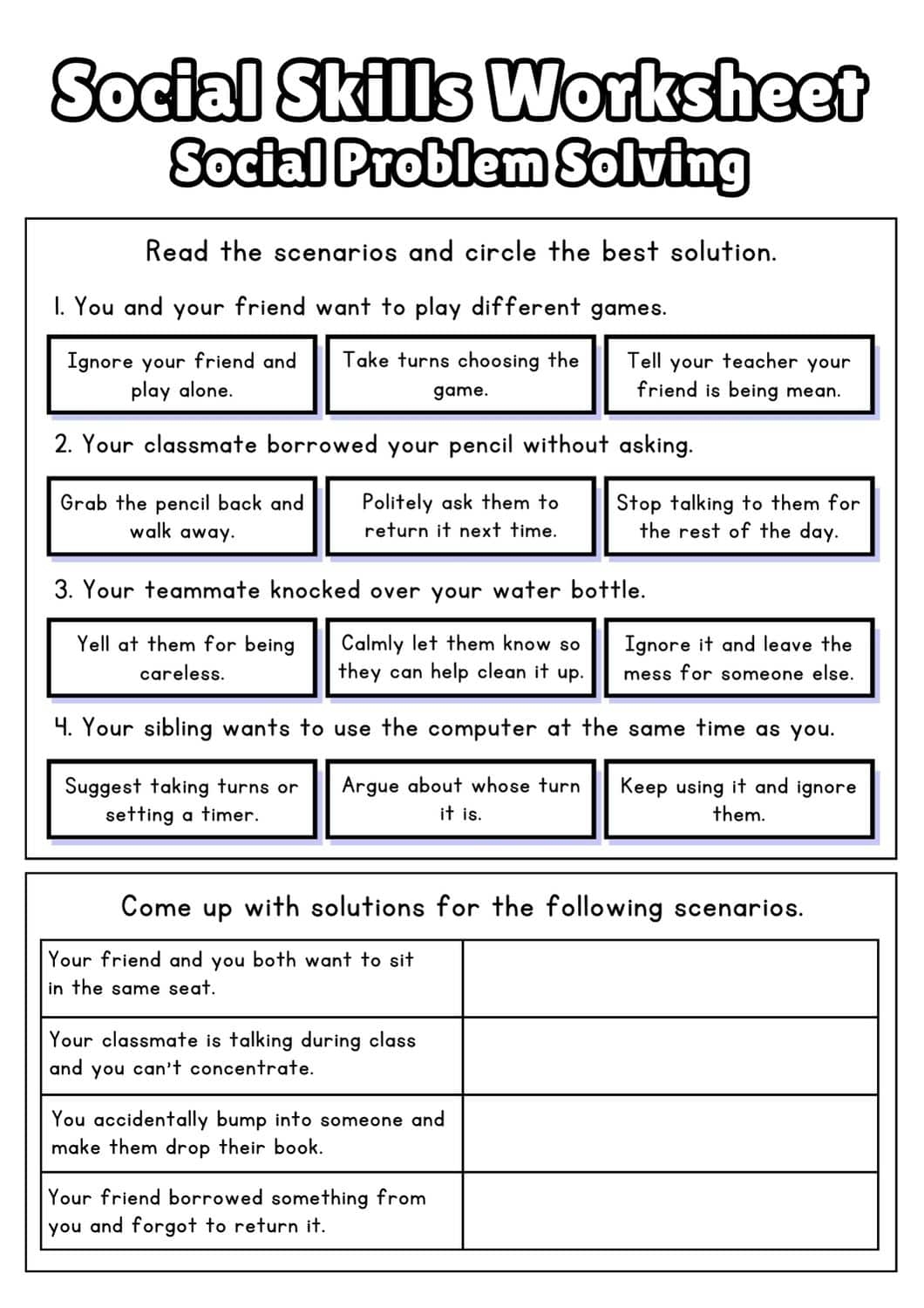 Free Social Skills Worksheets 2026