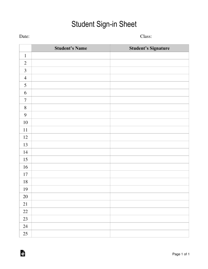 Free Student Sign in Sheet Template PDF Word EForms