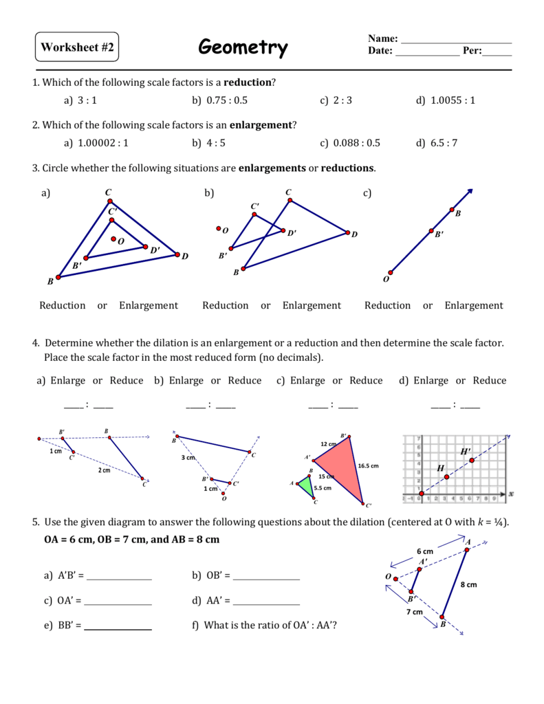 Geometry Worksheet Scale Factors Dilations