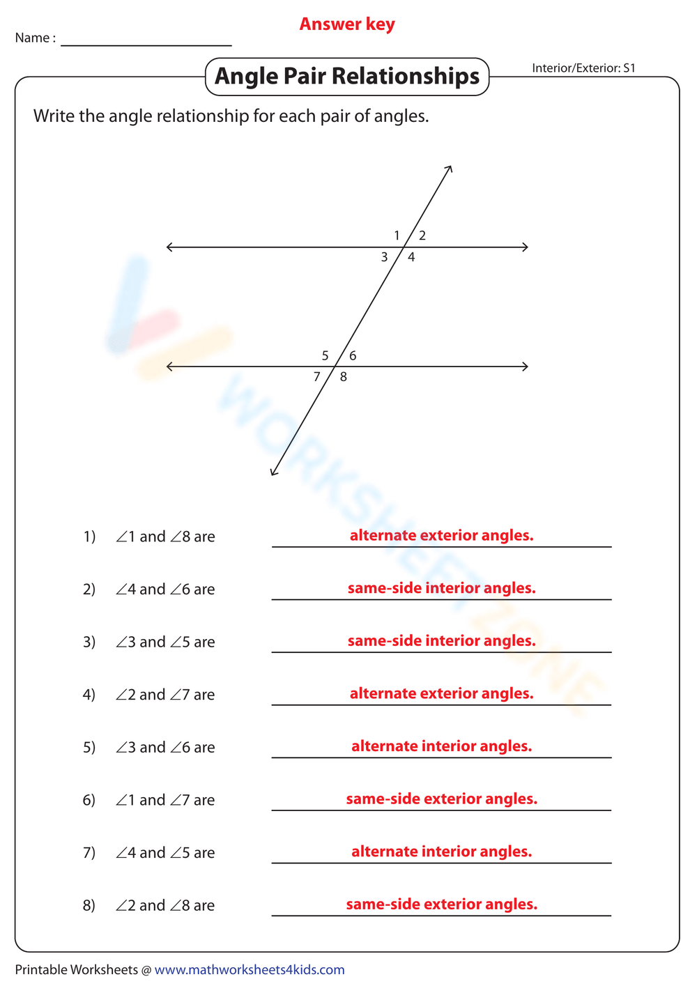 Grade 7 Angle Pair Relationships Worksheets Grade 7 Angle Pair Relationships Worksheets