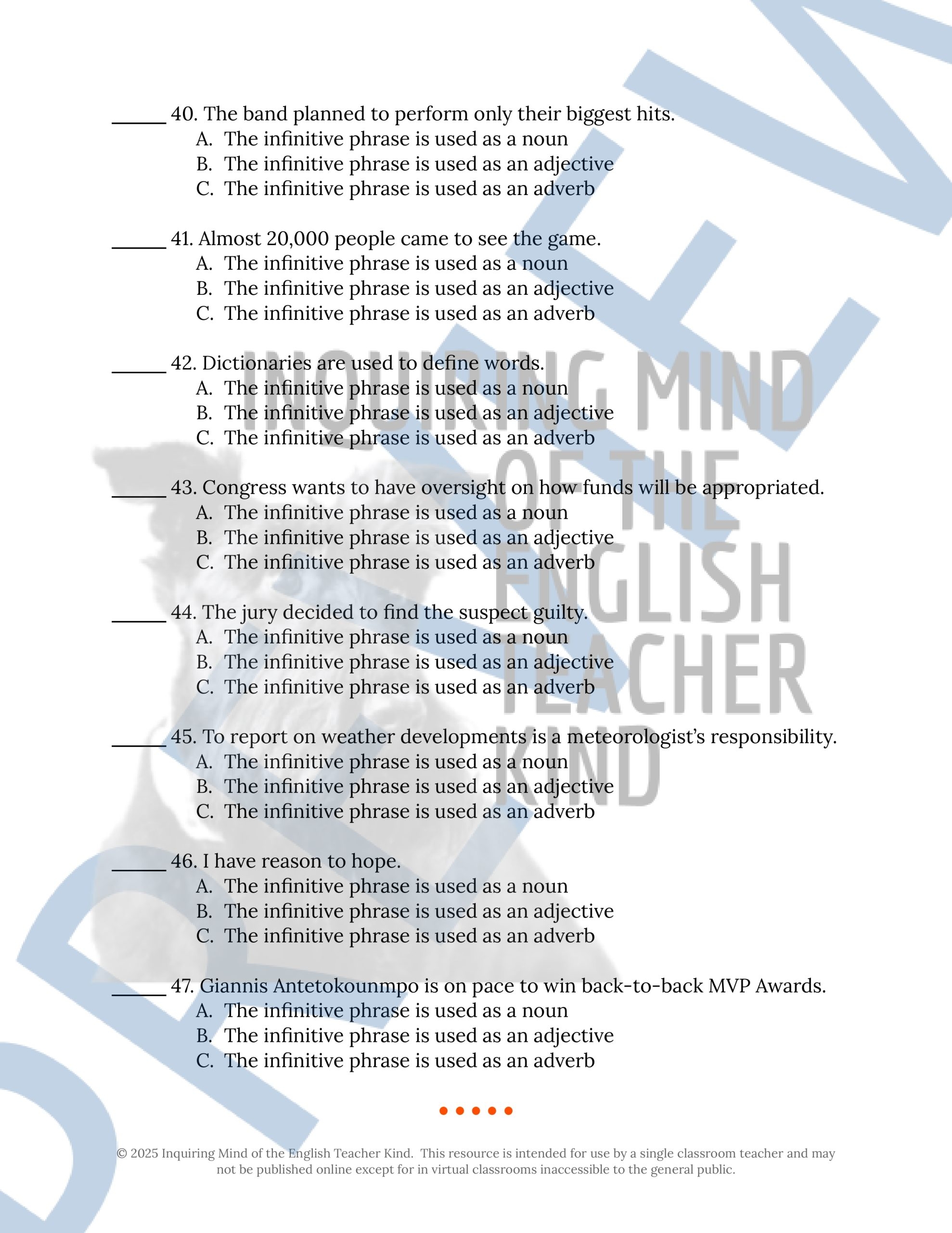 participials for highschool practice worksheets