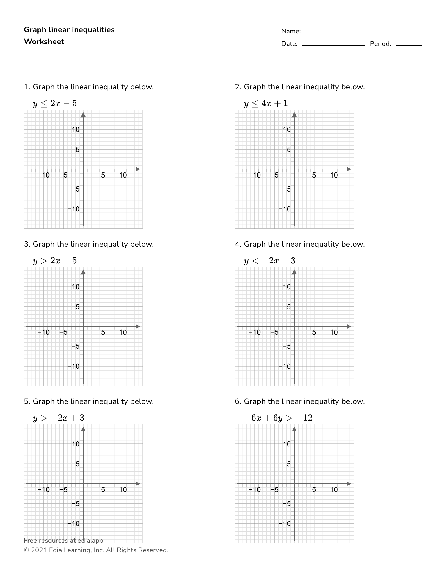 Graph Linear Inequalities Worksheet