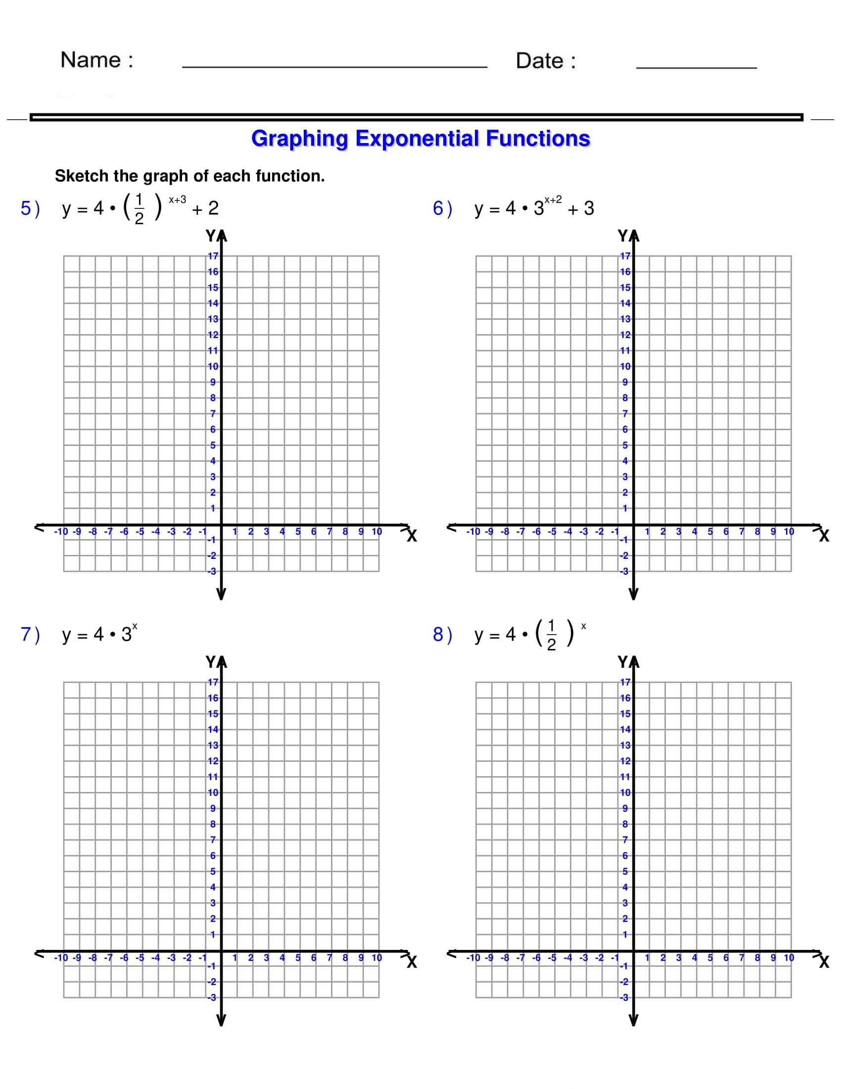 Graphing Exponential Functions Exponents Worksheets Algebra 1 Made By Teachers