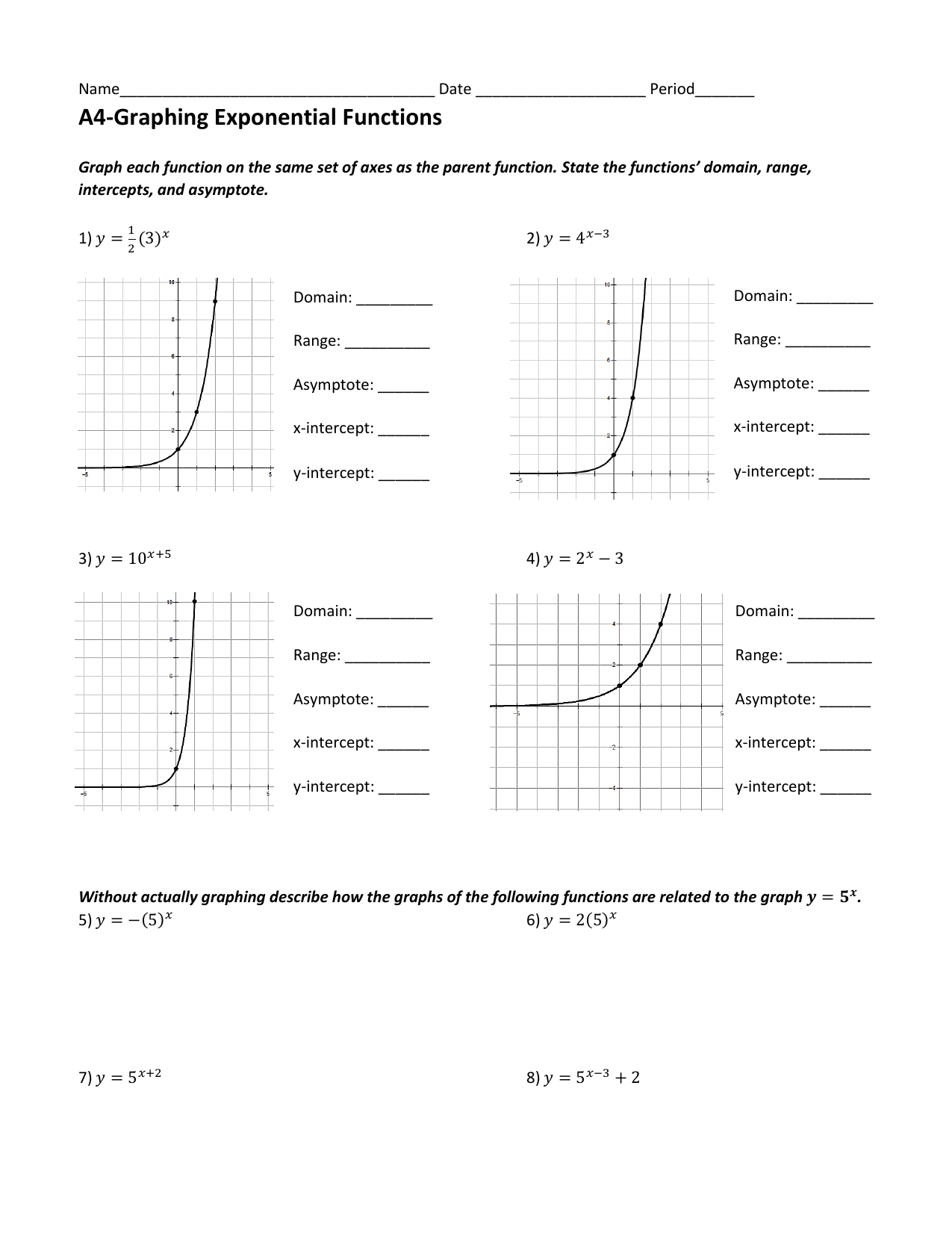 graphing exponential functions worksheet