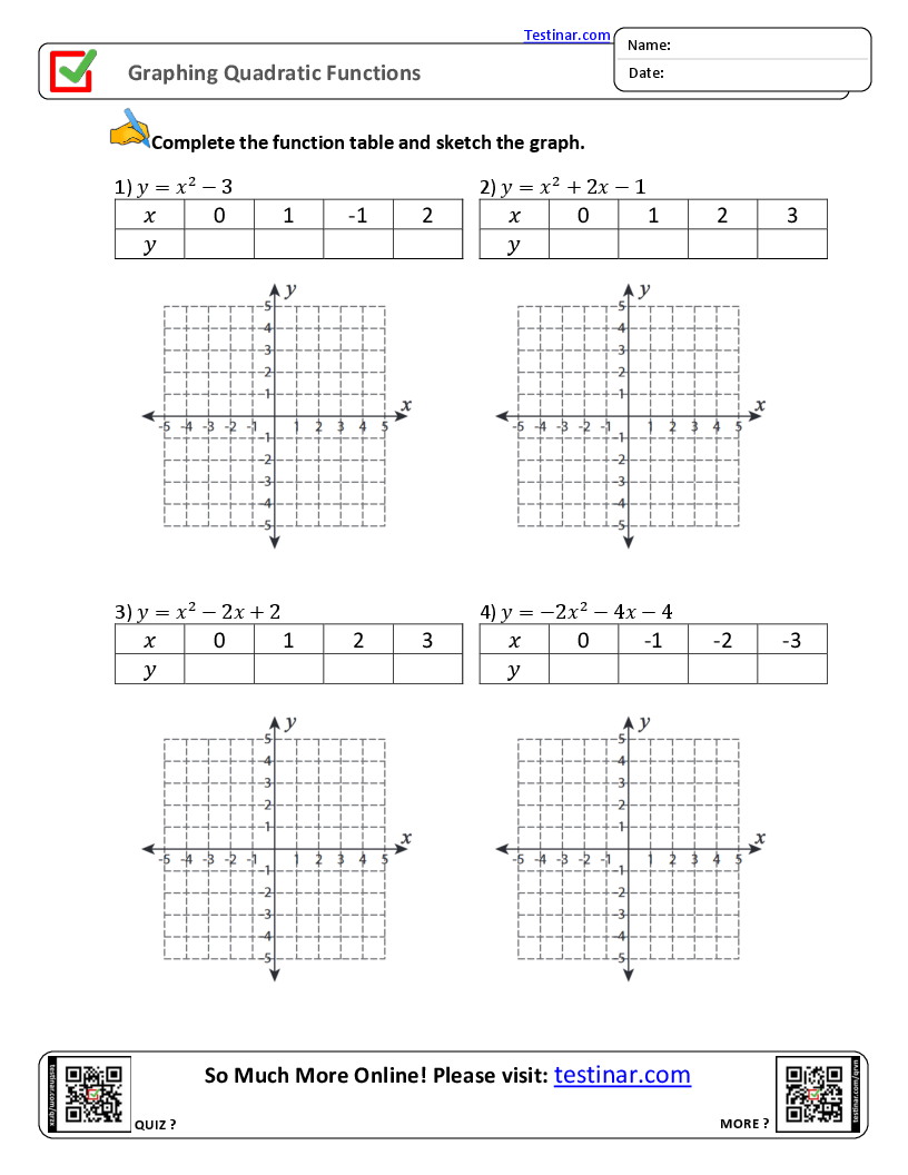 graphing quadratic functions worksheet