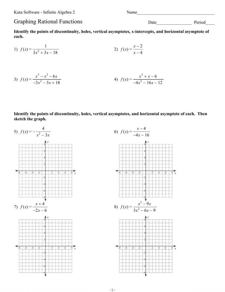 Graphing Rational Functions Worksheet Algebra 2