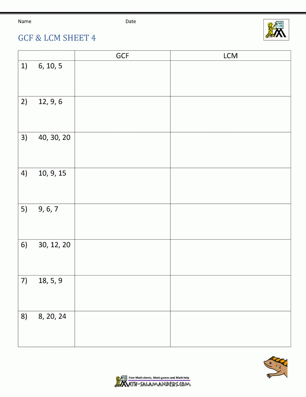 greatest common factor worksheet