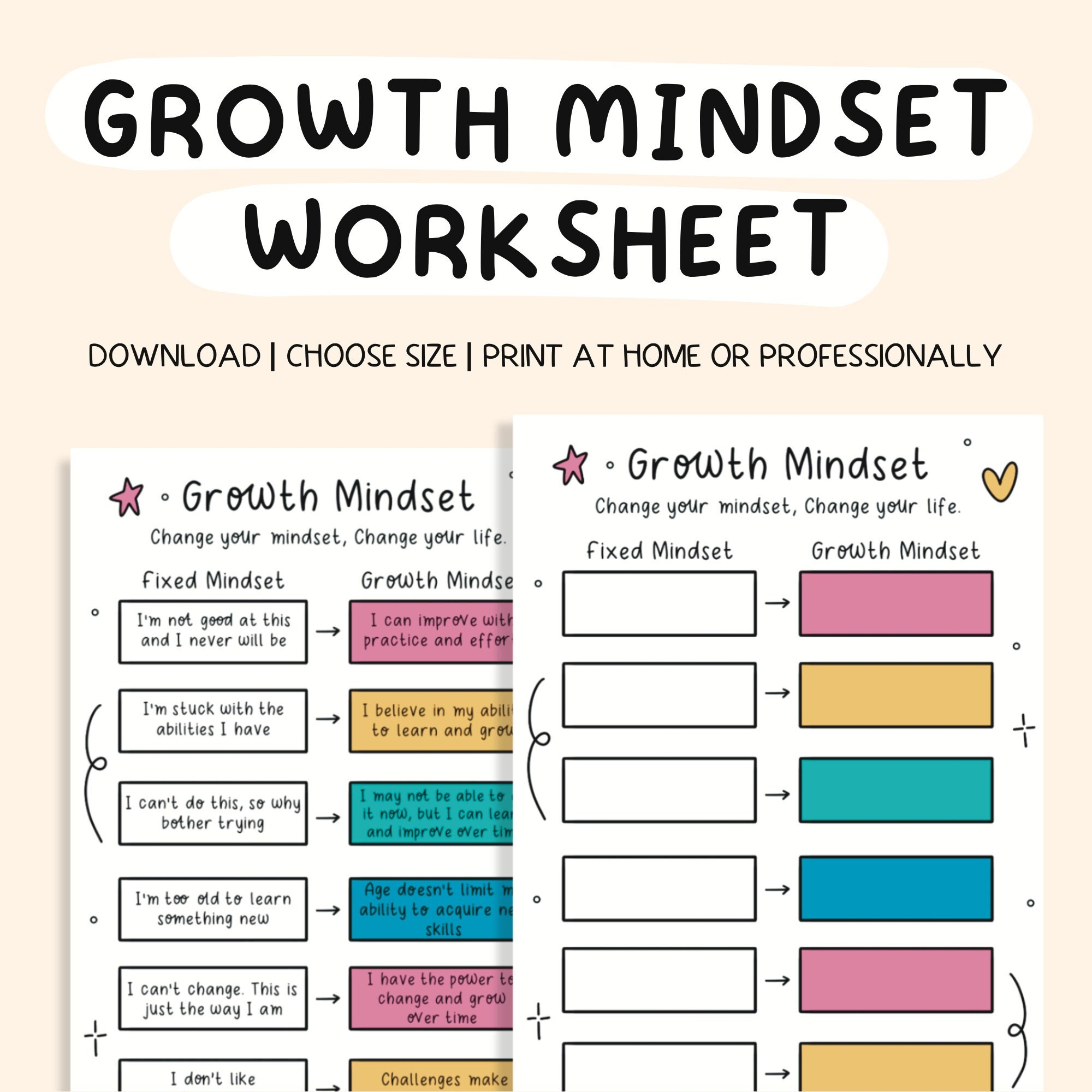 Growth Mindset Exercise Therapy Worksheet Positive Mindset Therapy Copying Skills Worksheets Poster Emotional Regulations Sheet Etsy