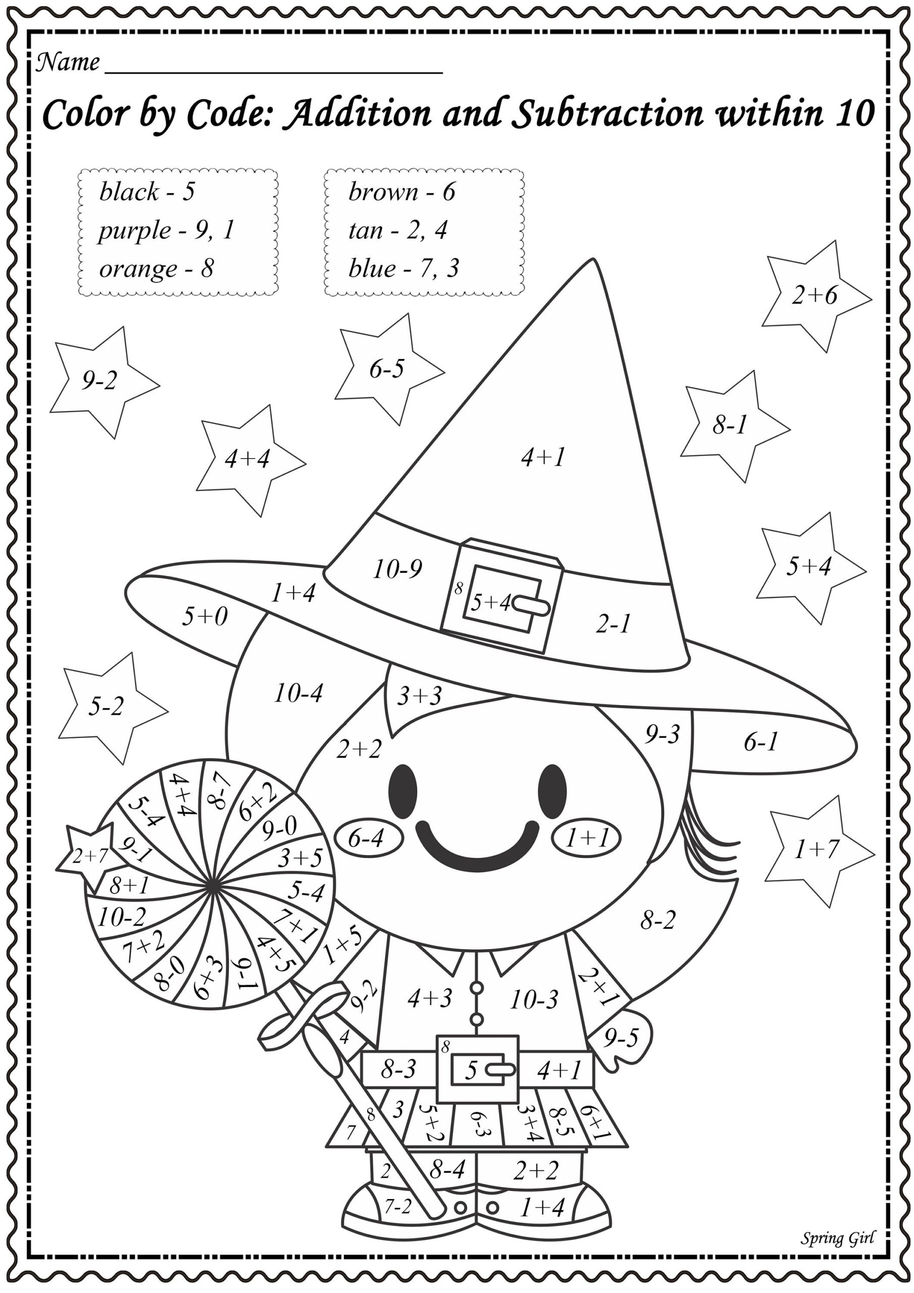 Halloween Math Color By Number Worksheets Etsy