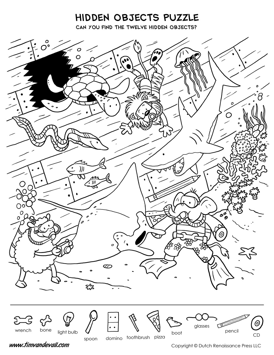 Hidden objects puzzle Tim s Printables