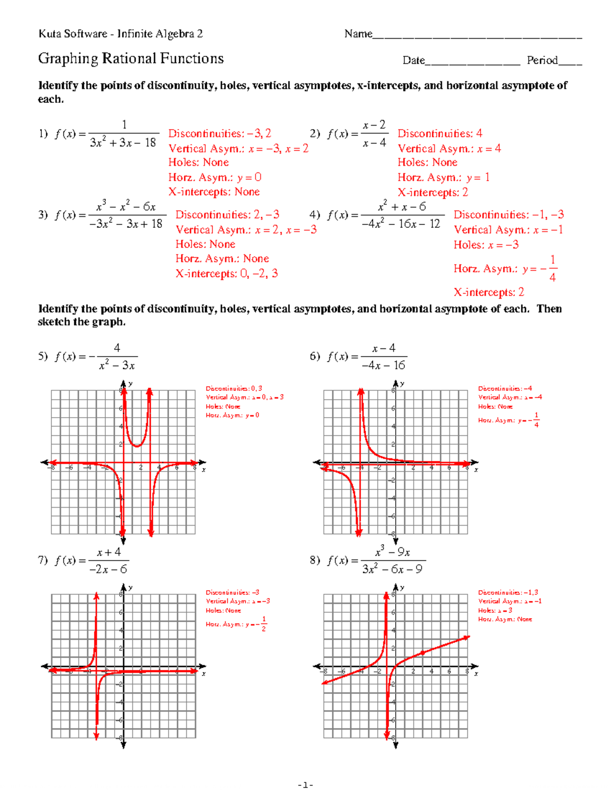 graphing rational functions worksheet