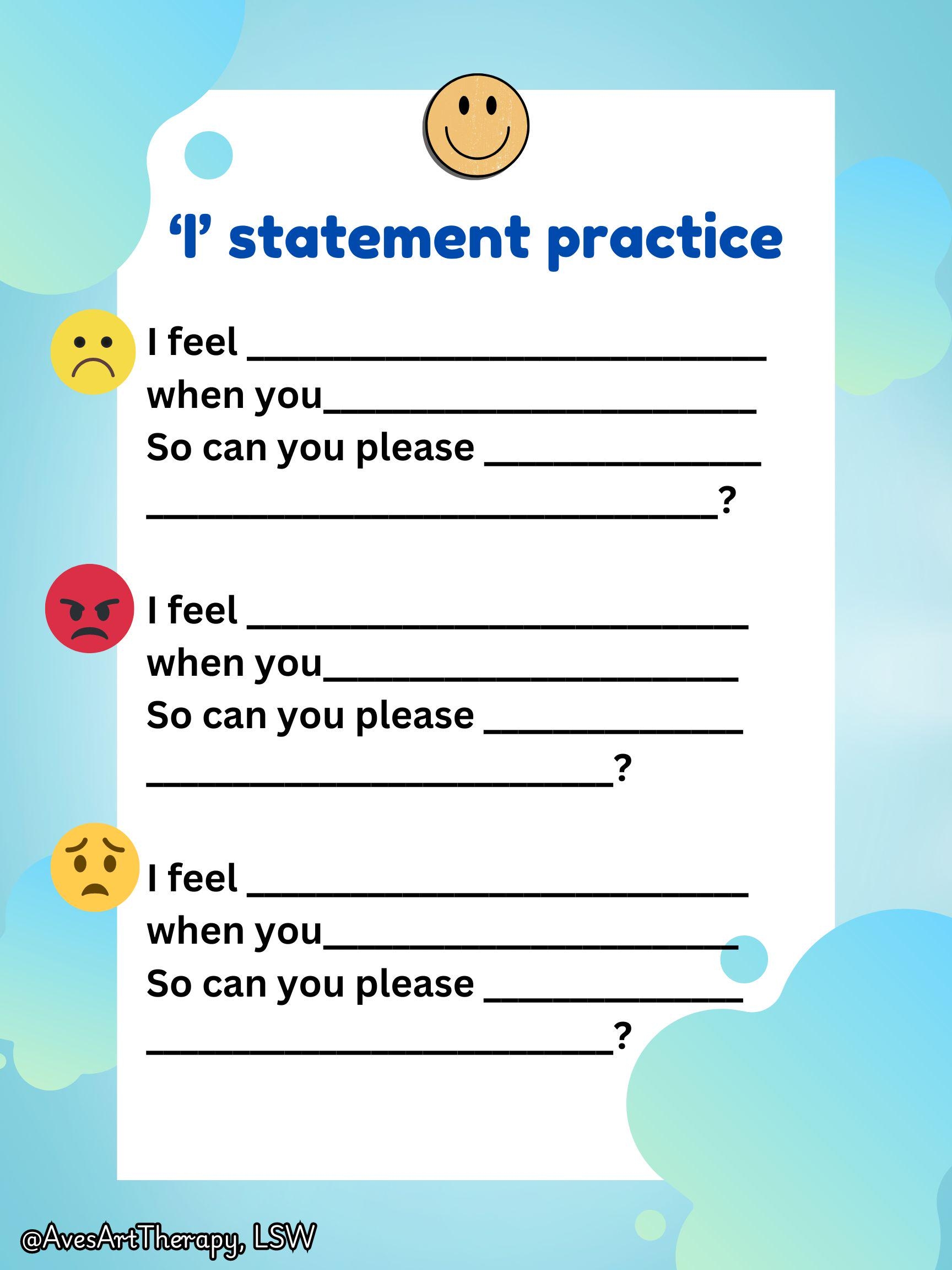 I Statement Practice For Kids Etsy I Statement Practice For Kids Etsy