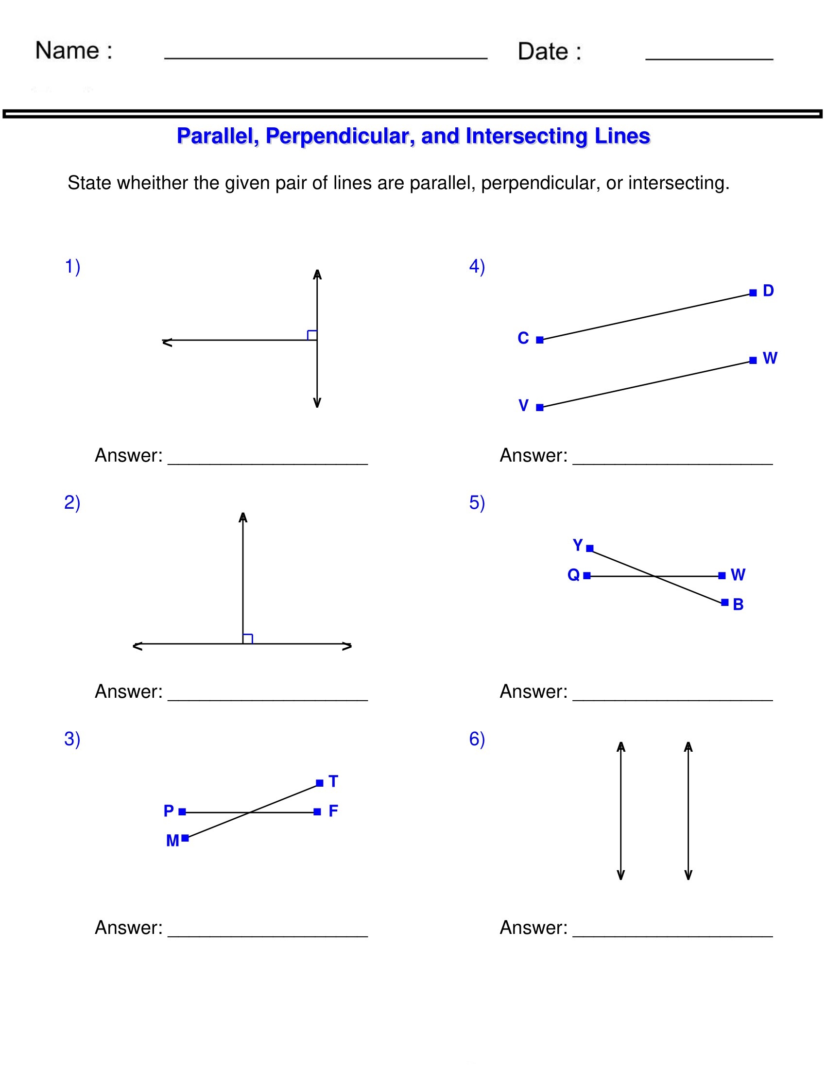 parallel & perpendicular lines worksheet