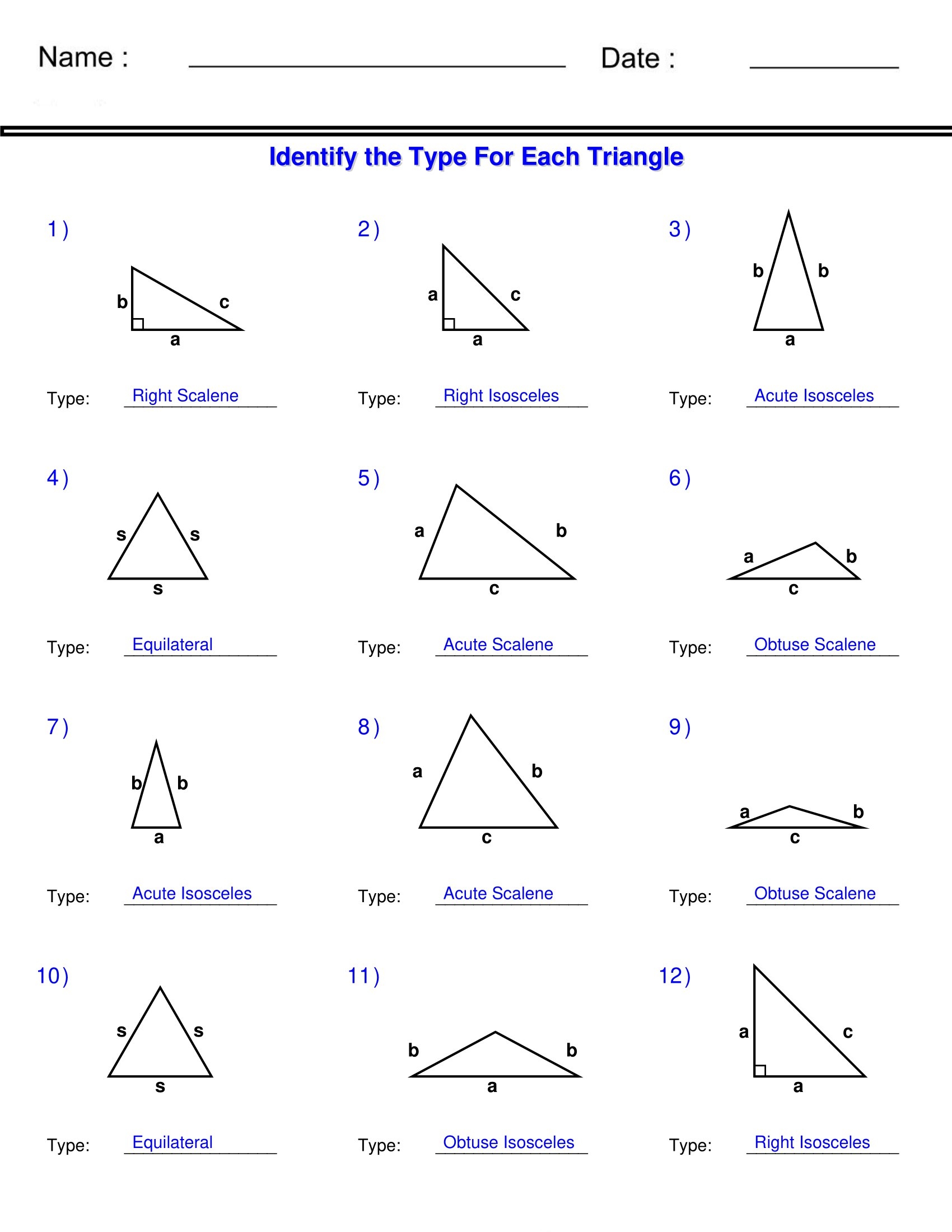 classifying triangles worksheet