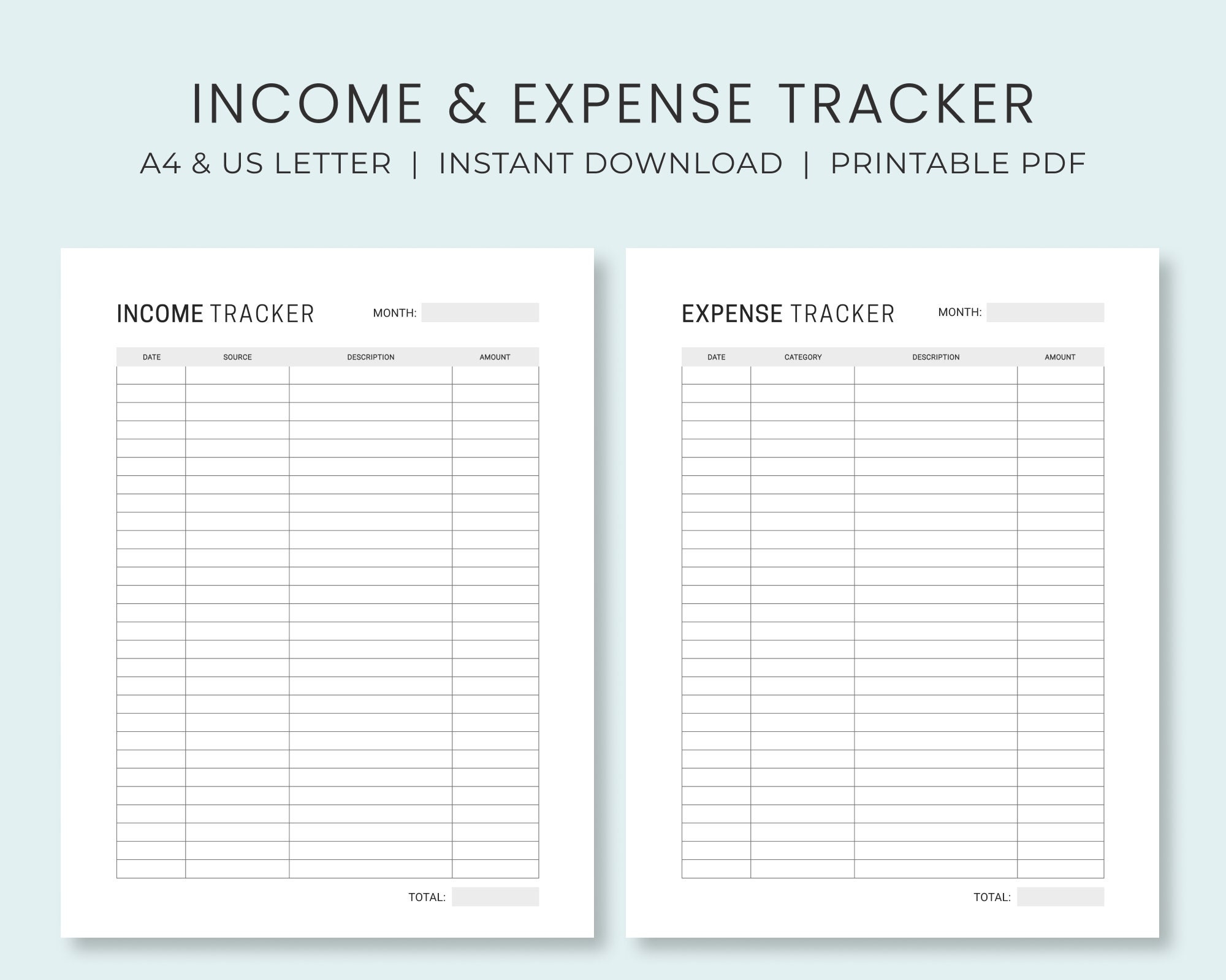 Income Expense Tracker Printable Money Tracker Business Financial Planning A4 US Letter Instant Download Etsy