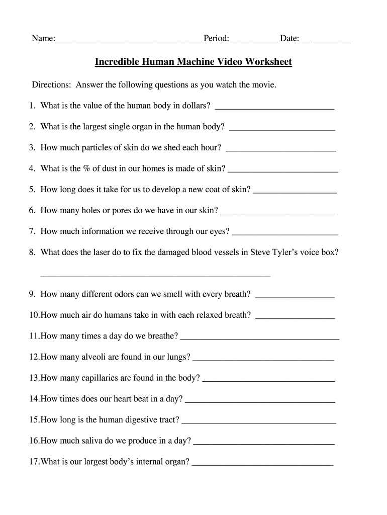Incredible Human Machine Video Worksheet Form Fill Online Printable Fillable Blank PdfFiller