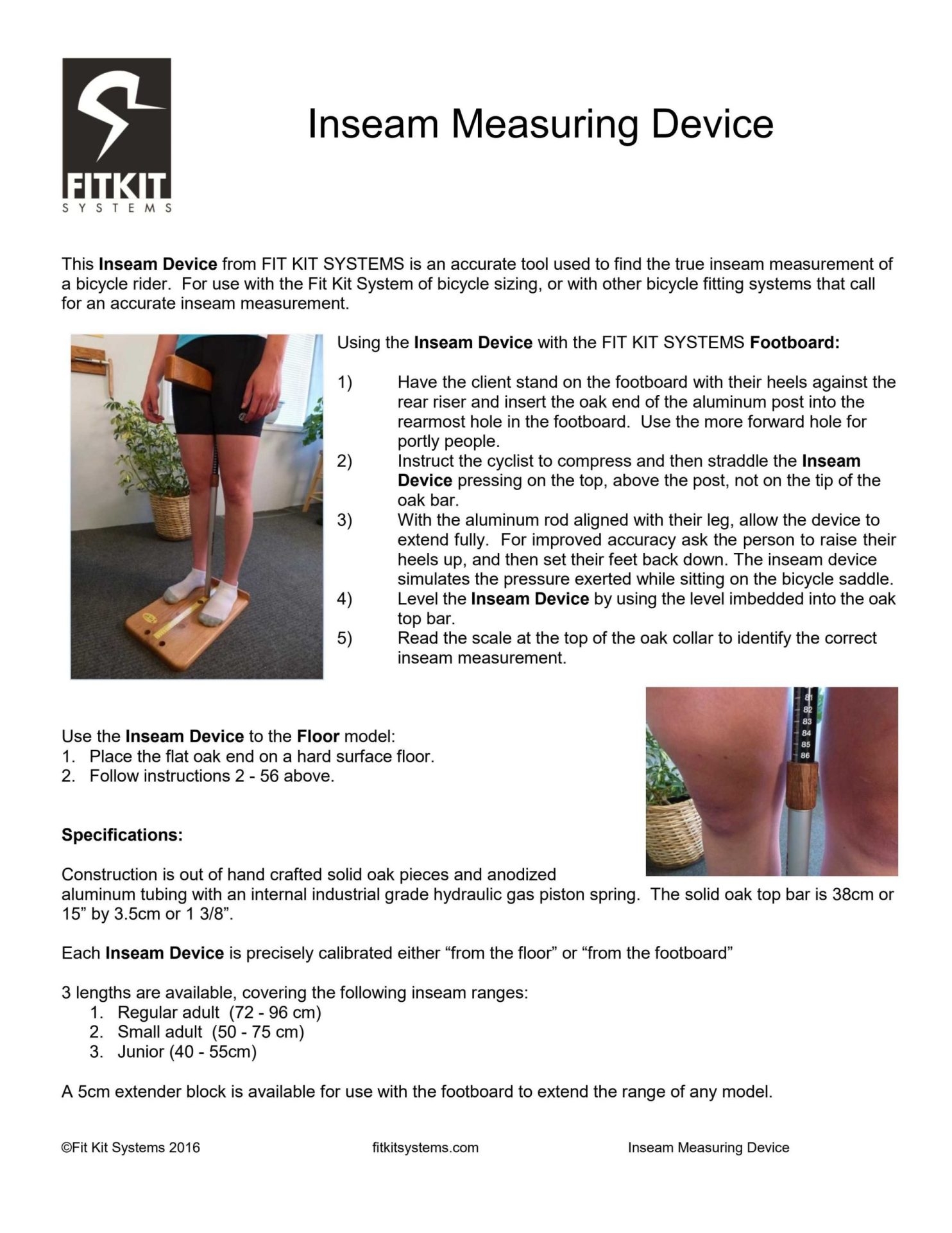 Inseam Measuring Device Instructions Fit Kit Systems