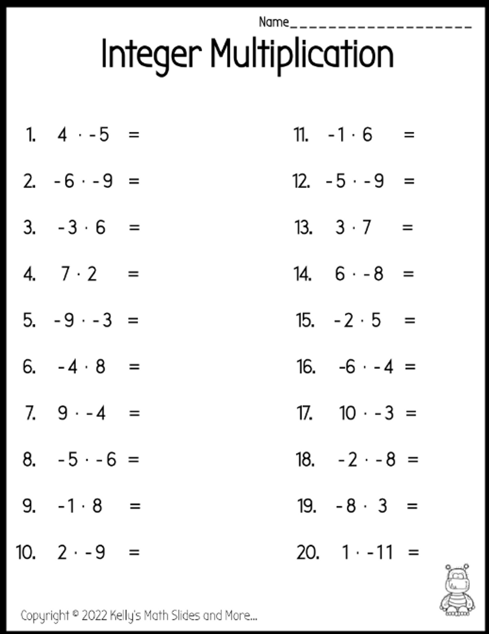 Integers Multiplying With Integer Chips Digital And Printable Worksheets Library