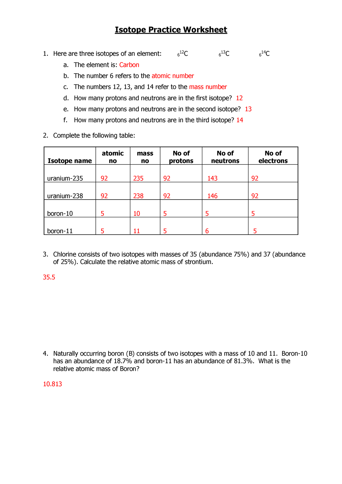 Isotope GEN CHEM Isotope Practice Worksheet Here Are Three Worksheets Library