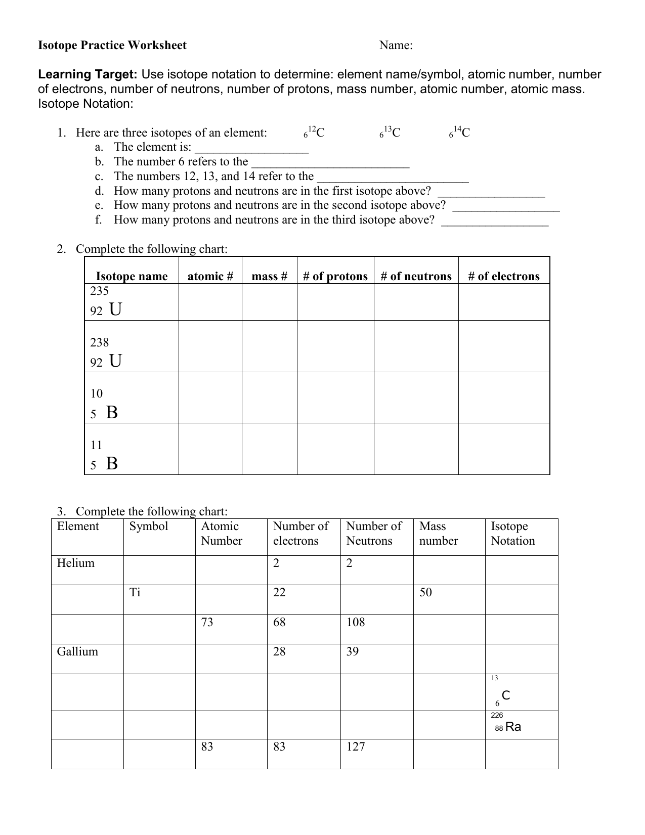 Isotope Practice Worksheet Chemistry Basics