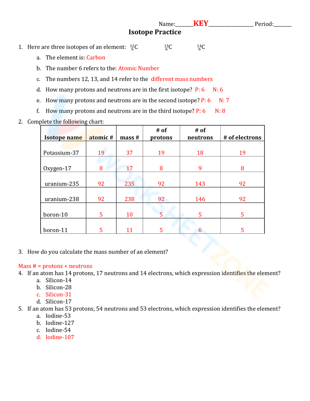 Isotope Worksheet Chemistry Practice Worksheet
