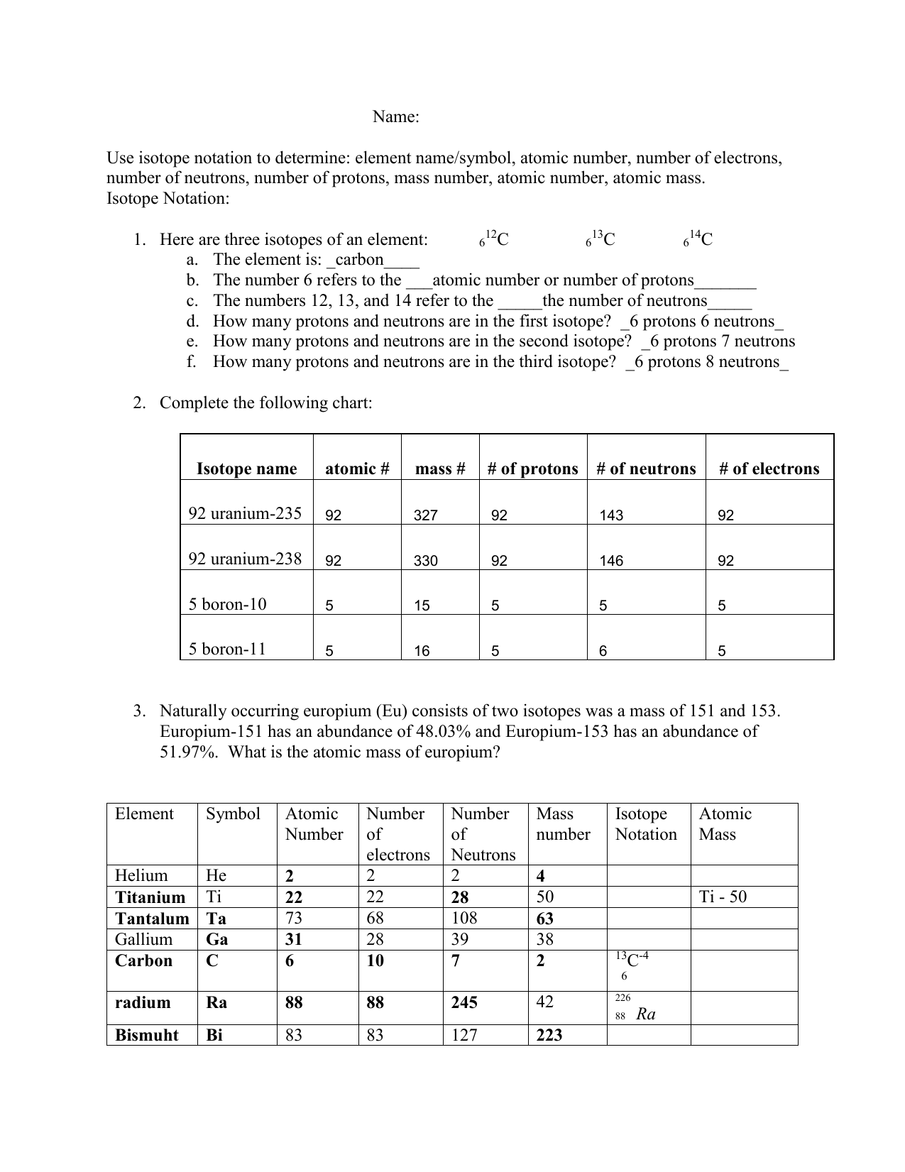 Isotopes Worksheet Atomic Structure Notation