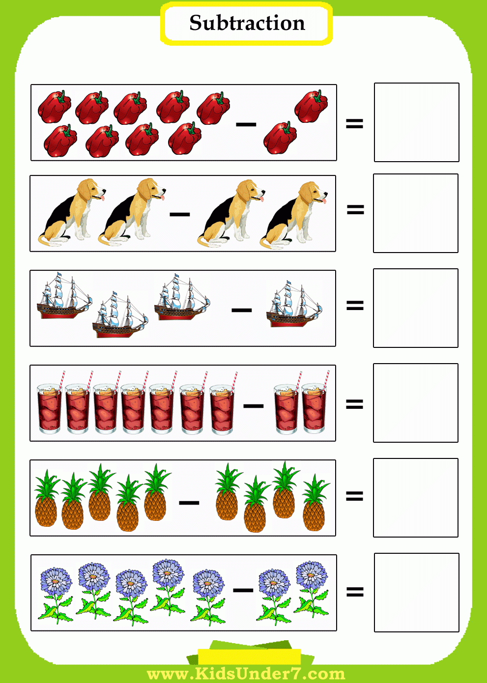 subtraction worksheets for kindergarten