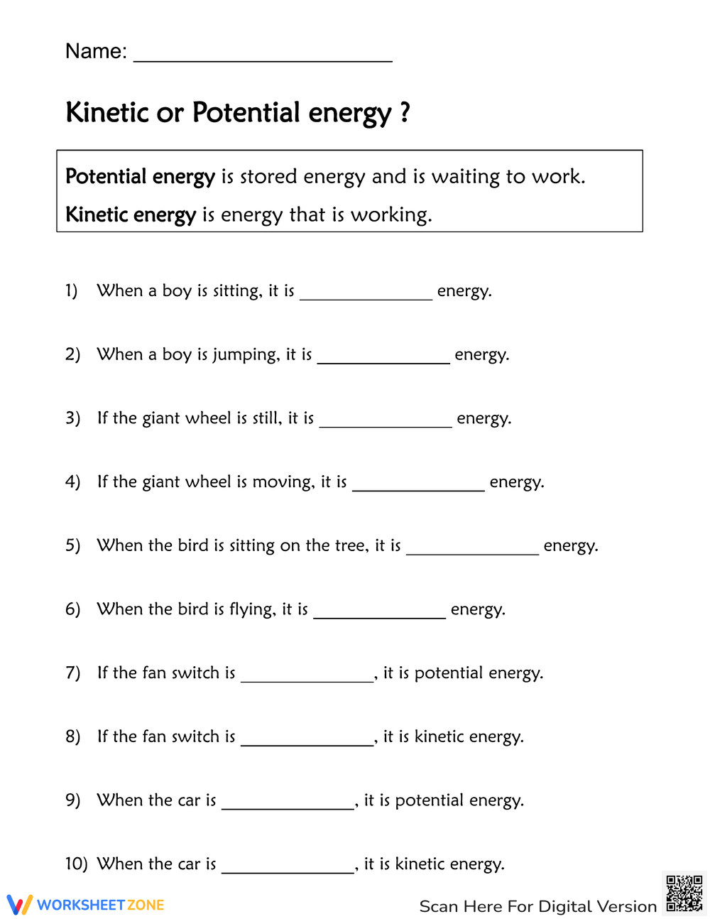 Kinetic And Potential Energy Worksheets Printable